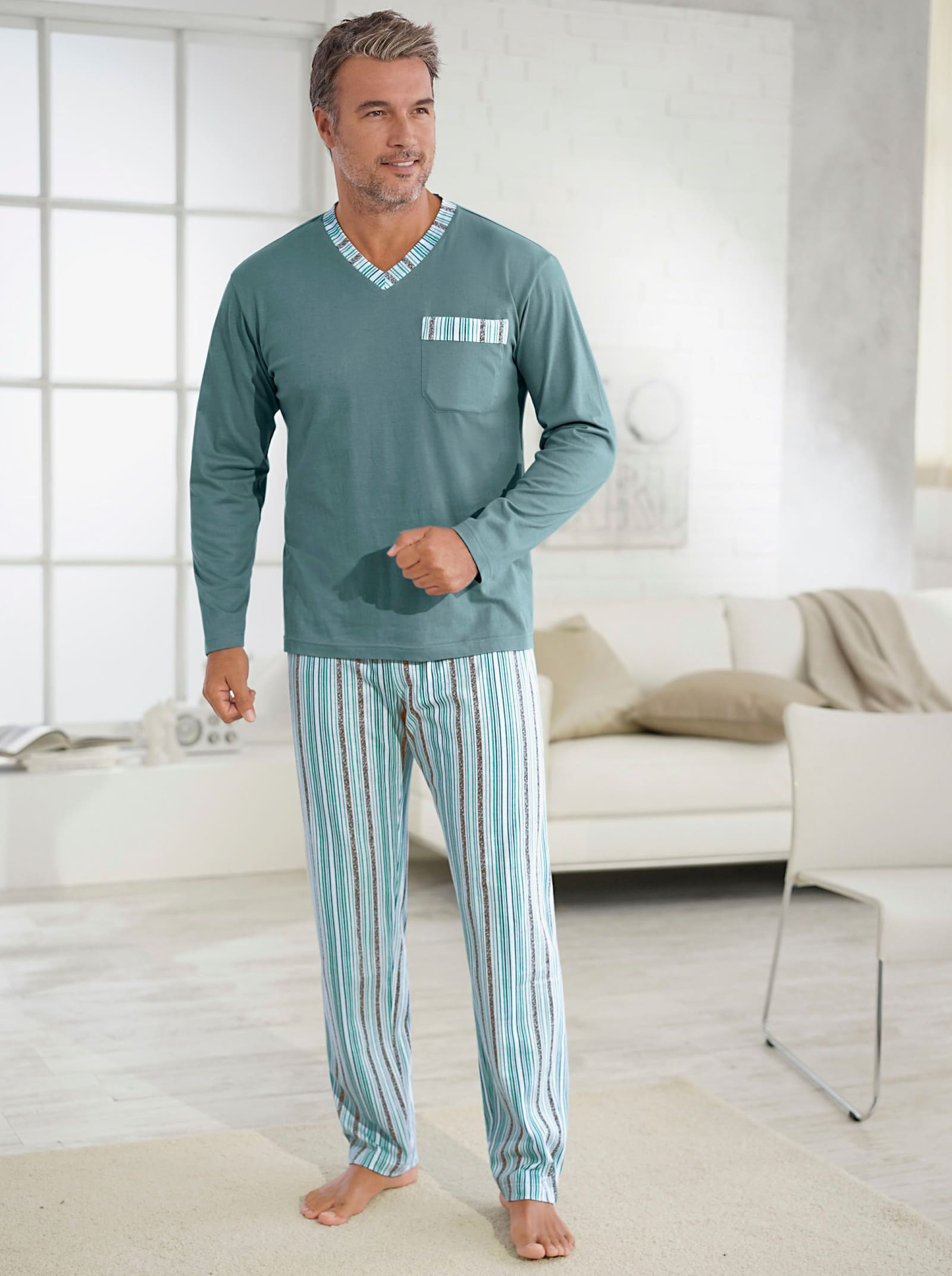 KINGsCLUB Pyžama - nefritová+nefritová-proužek