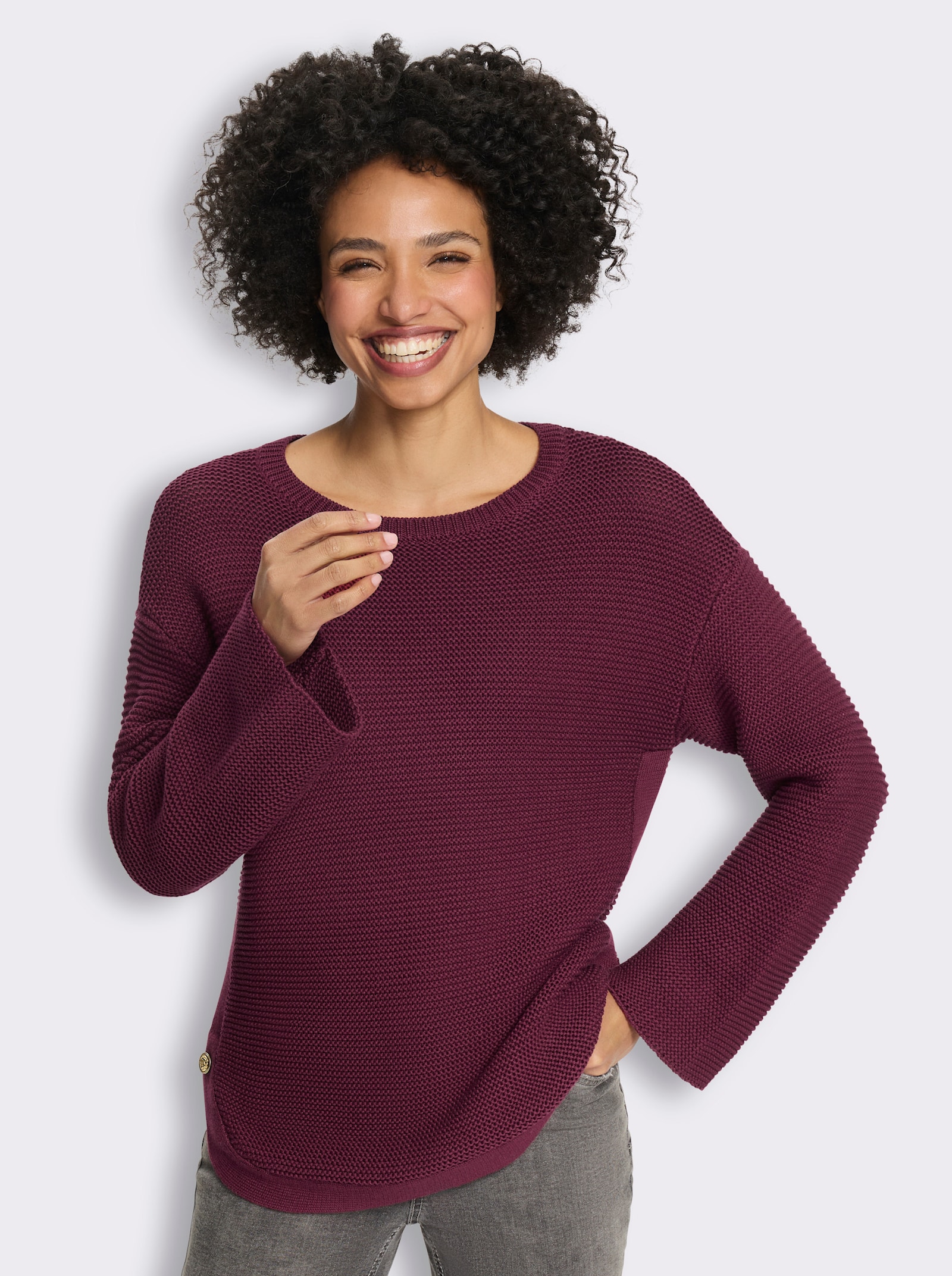 heine Langarm-Pullover mit Seitenschlitzen - bordeaux