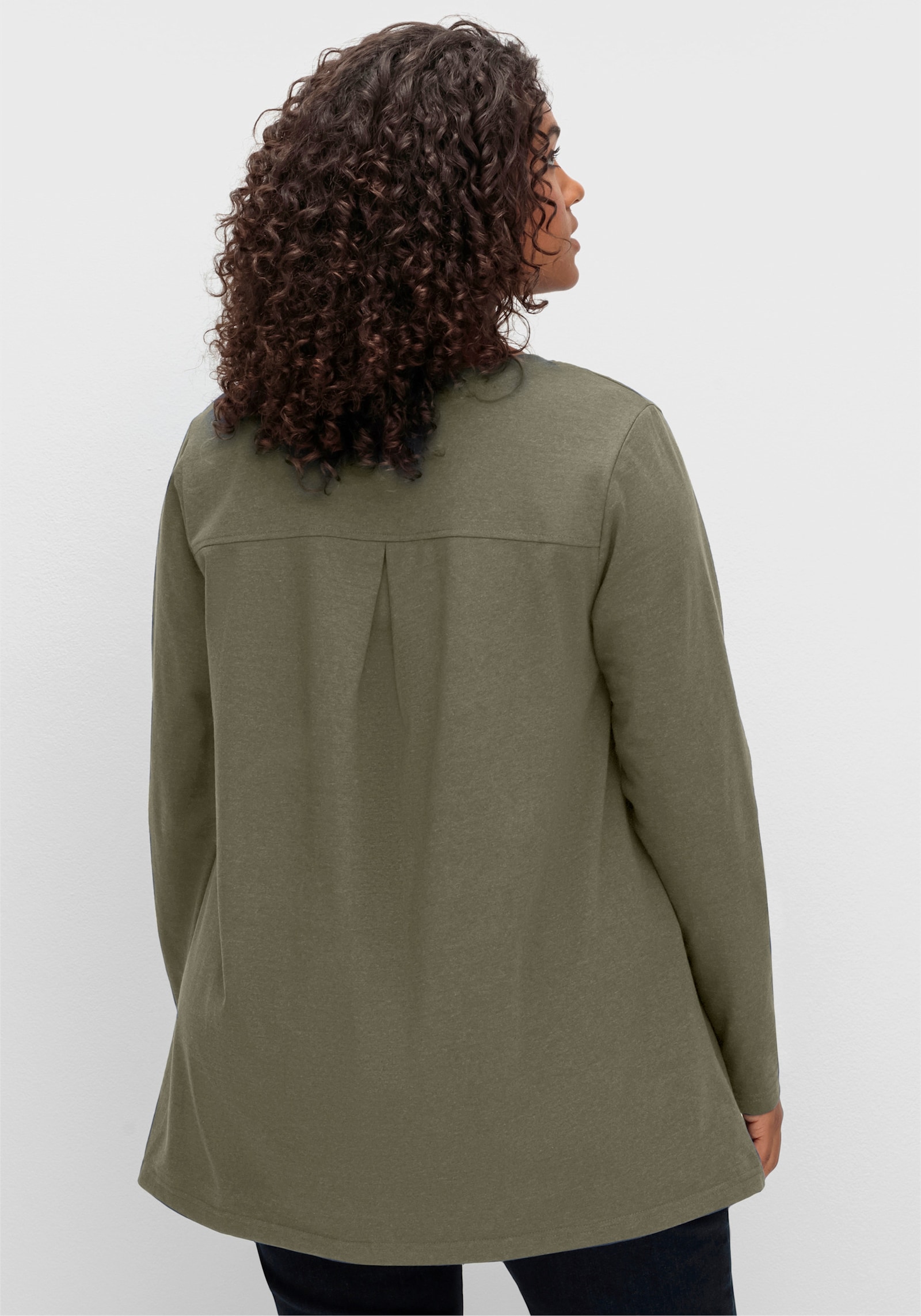 sheego Langarmshirt - khaki-meliert
