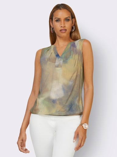 Blusentop im Batik-Muster - champagner-jeansblau-bedruckt