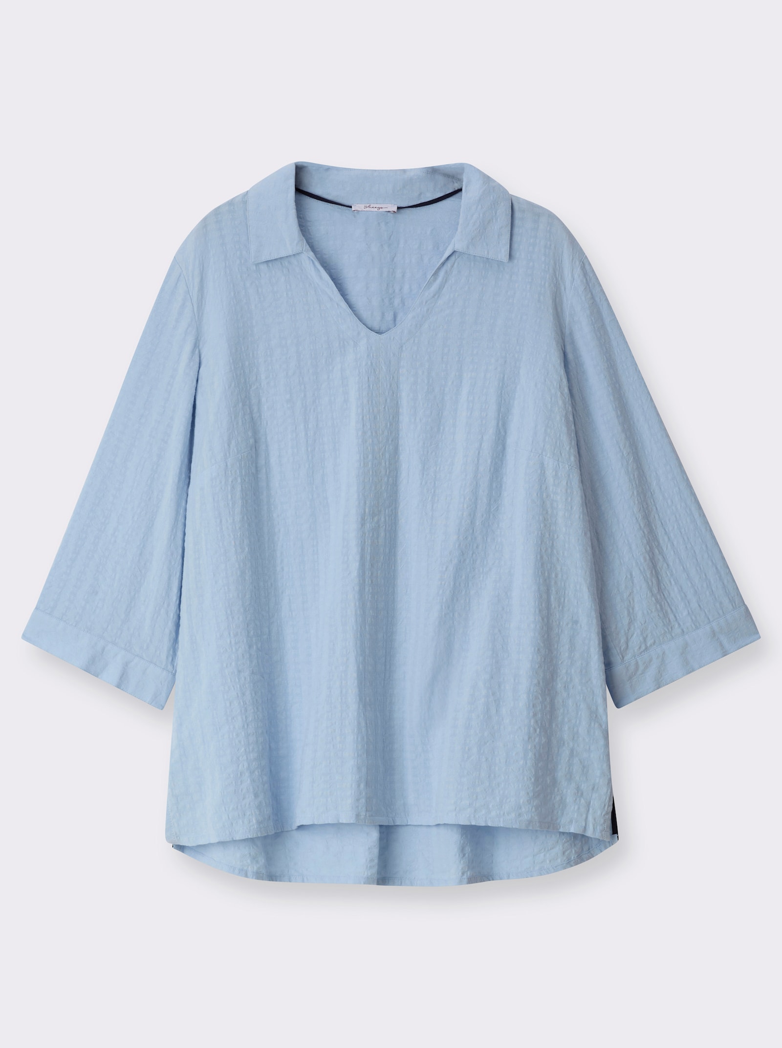 sheego Tunika mit Hemdkragen, in Seersucker-Qualität - hellblau