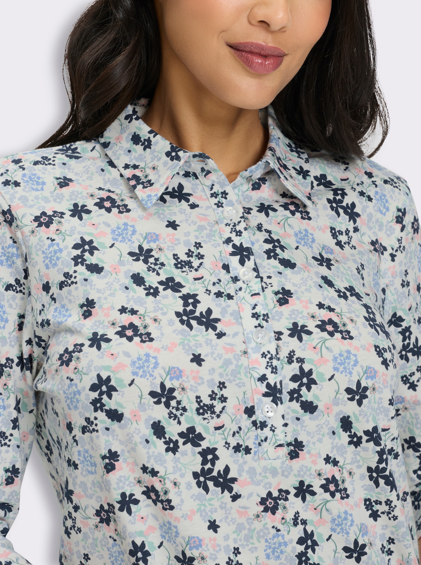 Poloshirt mit Minimalprint - jade-dunkelblau-bedruckt