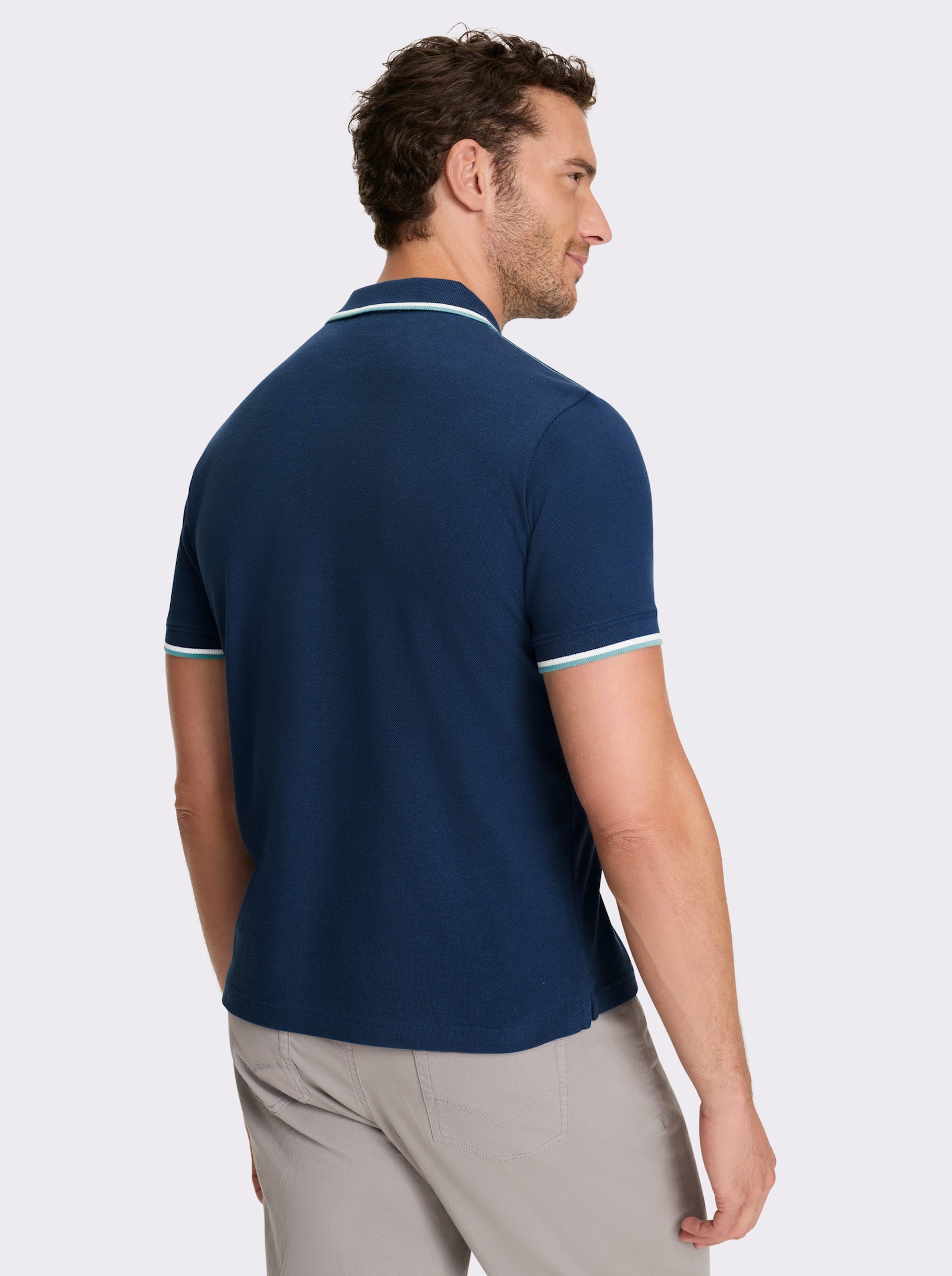 Catamaran Kurzarmshirt mit Kontrast-Details, Pikee - dunkelblau