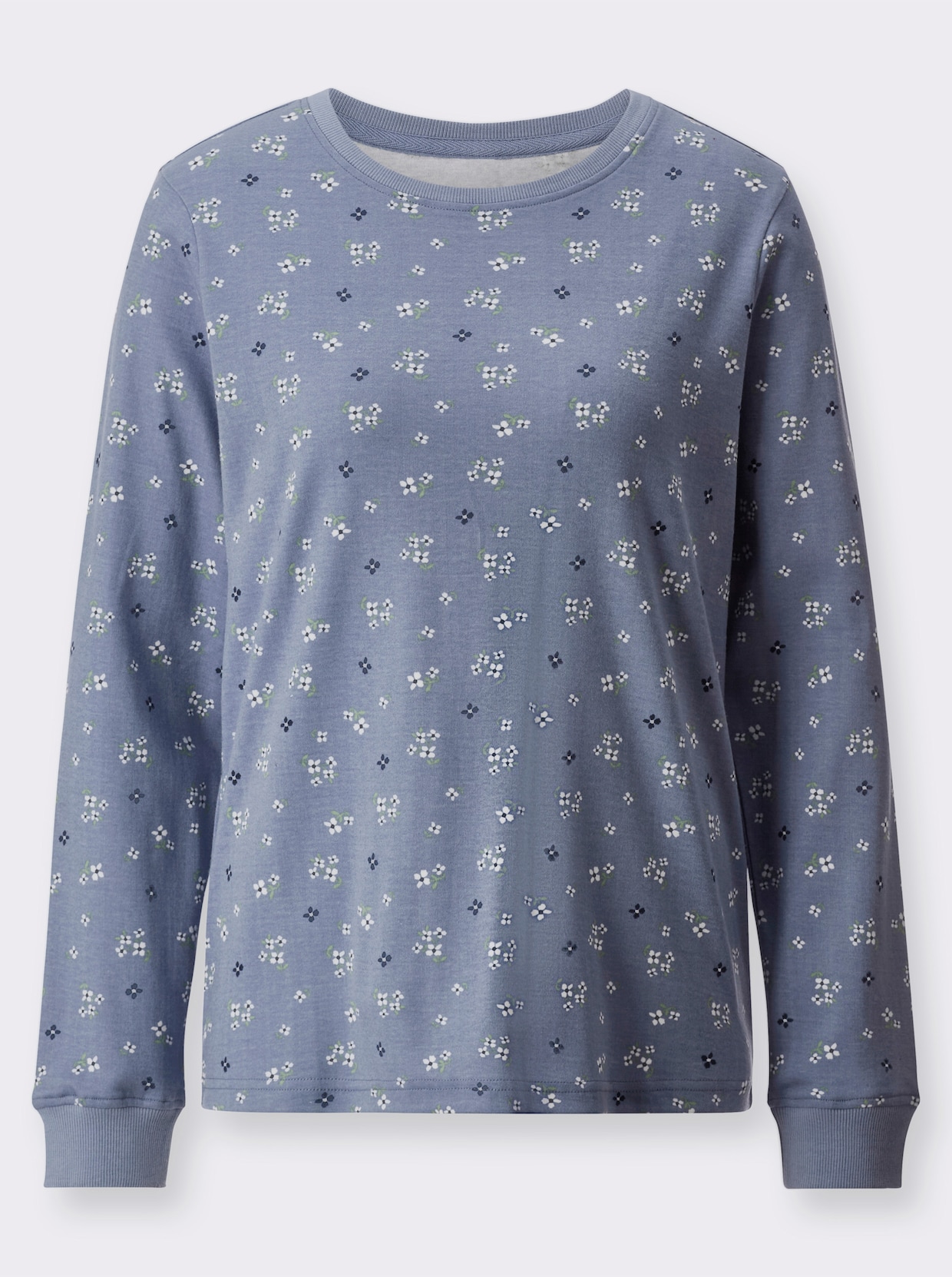 Sweatshirt - taubenblau-ecru-bedruckt