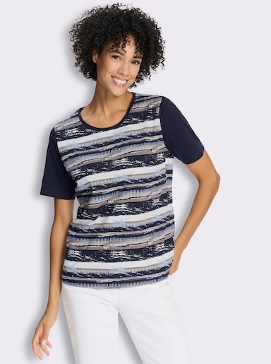 Kurzarmshirt im modischen Streifenmuster - marine-bedruckt