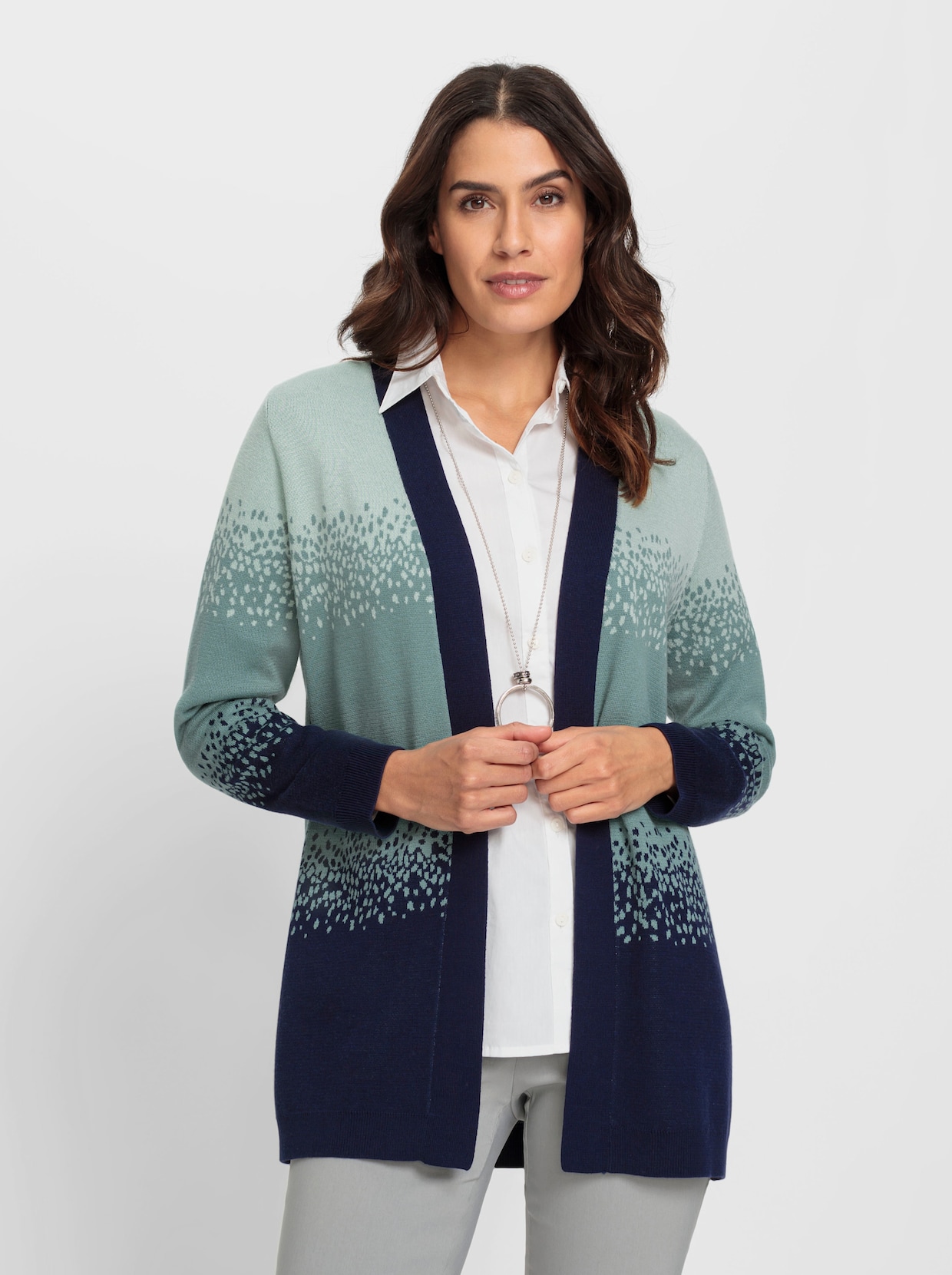 Vest van jacquard - marine/jade gedessineerd