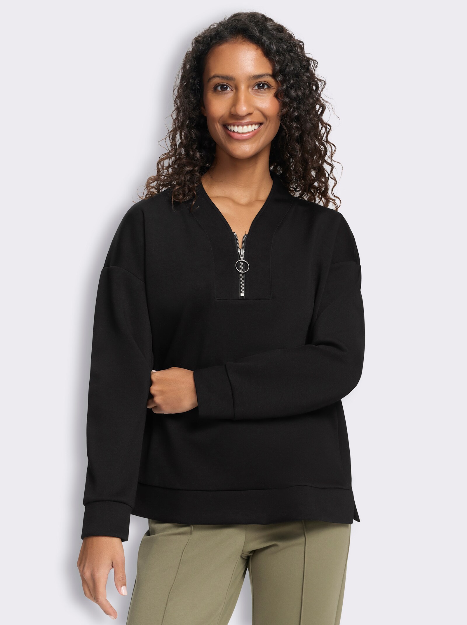 heine Stehkragenshirt mit Seitenschlitzen - schwarz