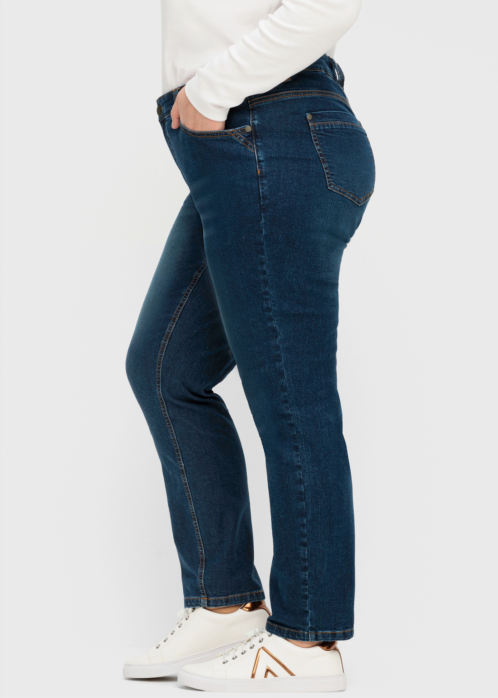 sheego 5-Pocket-Jeans in schmaler Form - dark blue denim
