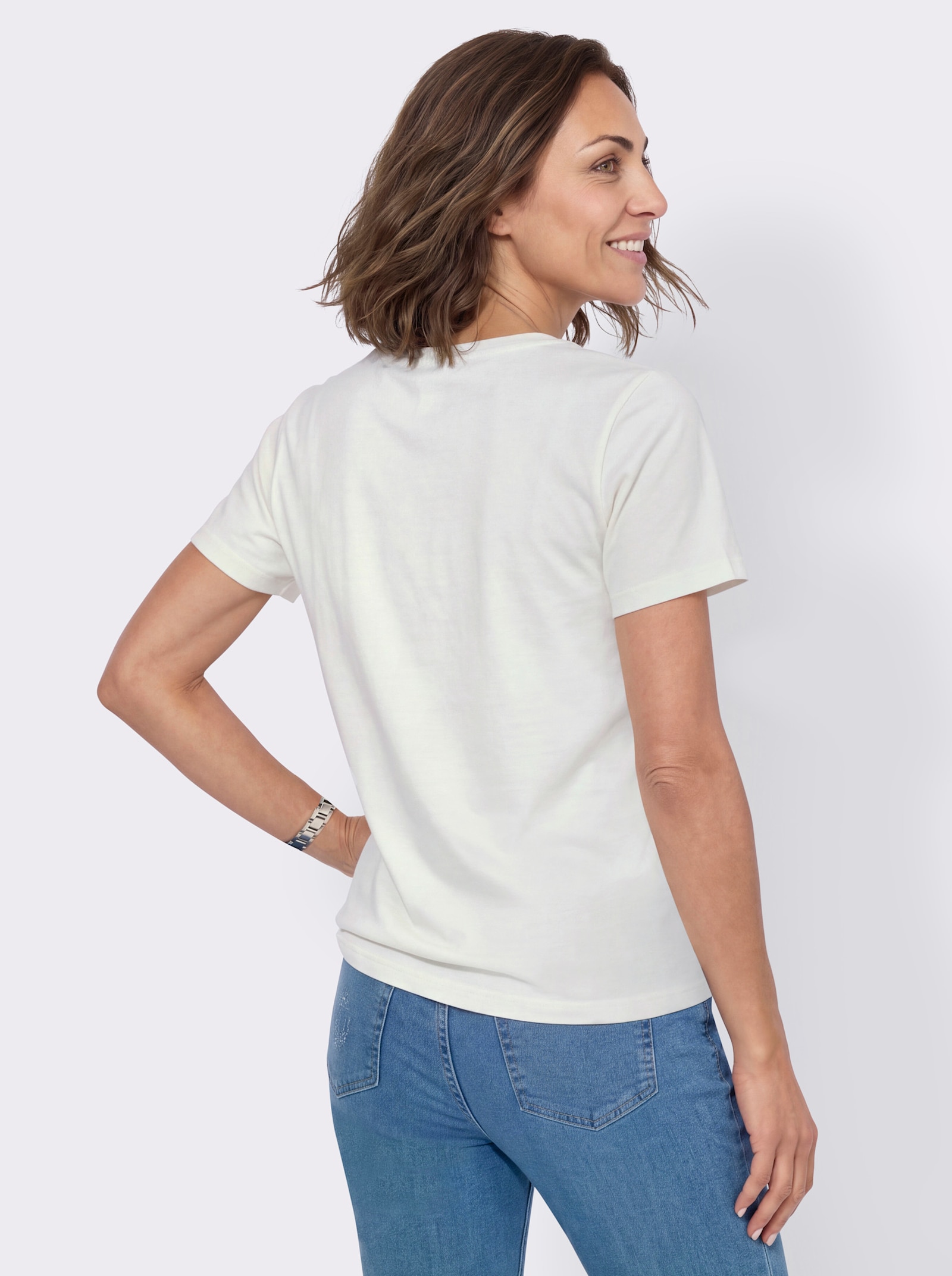 Shirt mit Schriftzug vorne - ecru-dunkelblau