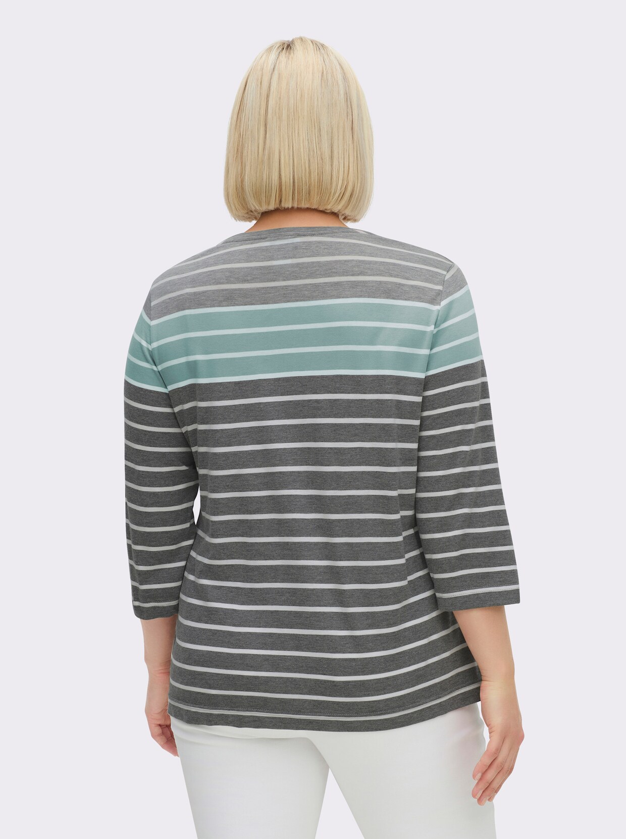 3/4-Arm-Shirt mit 2 imitierten Taschen - grau-mint-gestreift