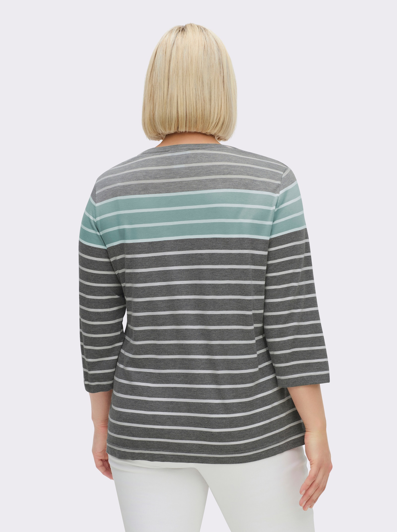 3/4-Arm-Shirt mit 2 imitierten Taschen - grau-mint-gestreift