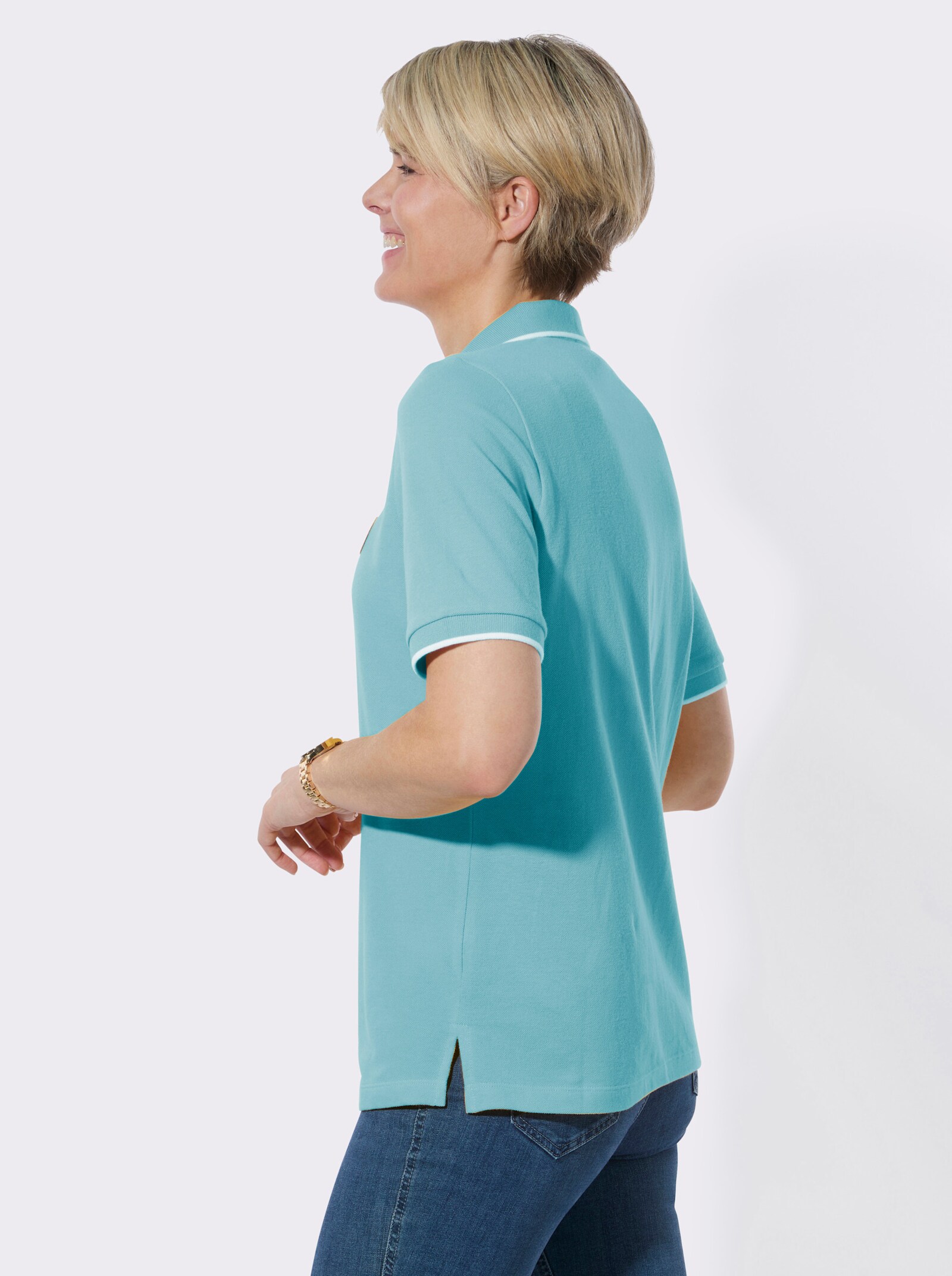 Poloshirt mit Kontrastdetails - aquamarin
