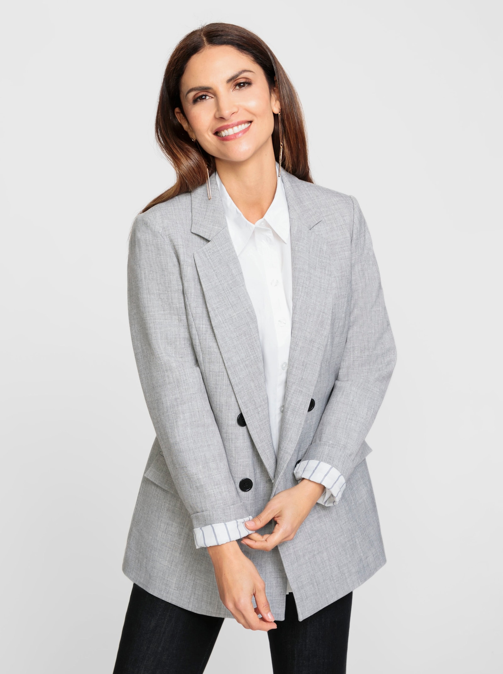 Blazer mit gestreiftem Futter - hellgrau-meliert