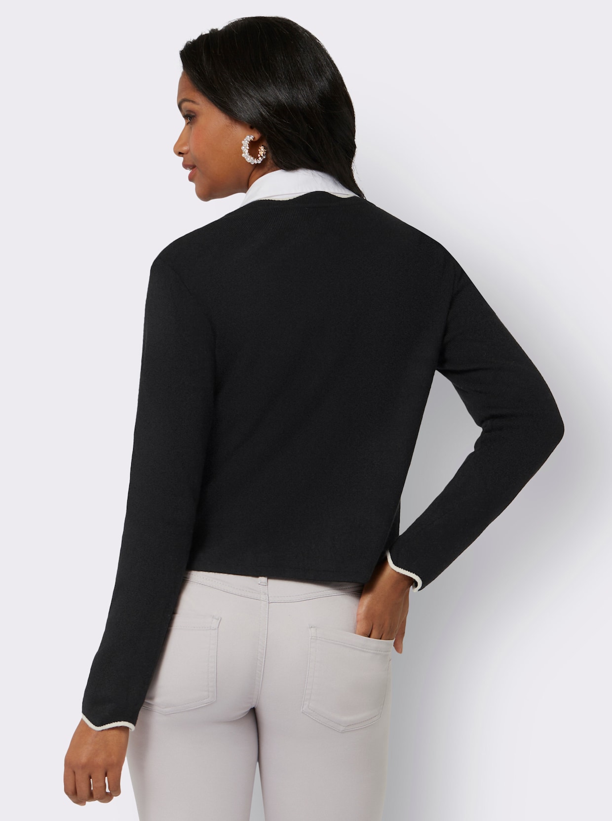 Feinstrickjacke - schwarz-champagner-gemustert