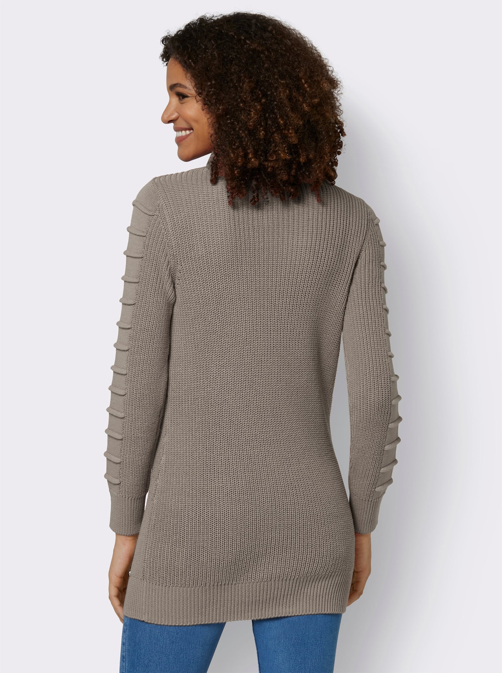 Longpullover mit Struktur-Partien - taupe
