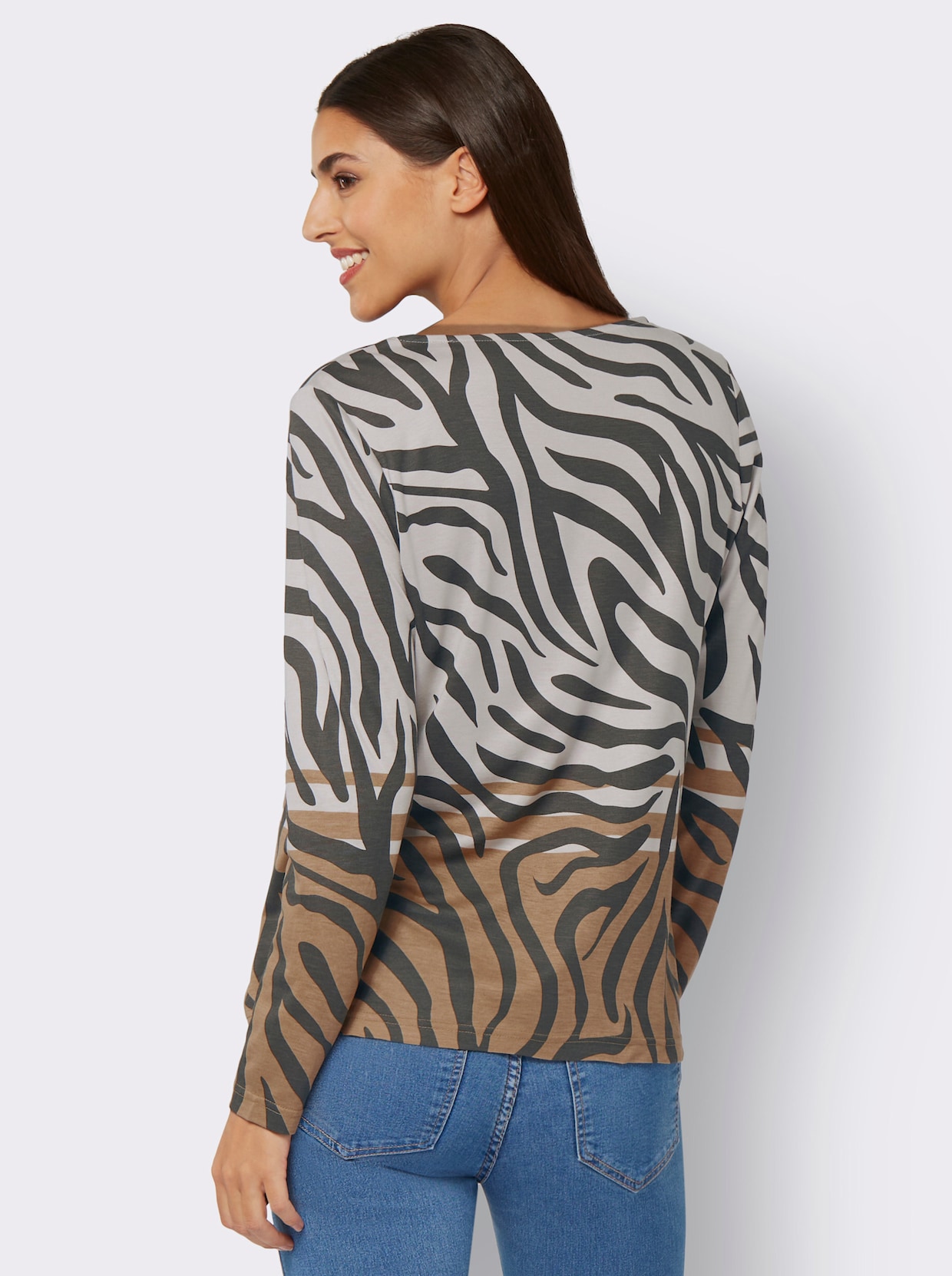 Shirt met lange mouwen - grafiet/camel bedrukt