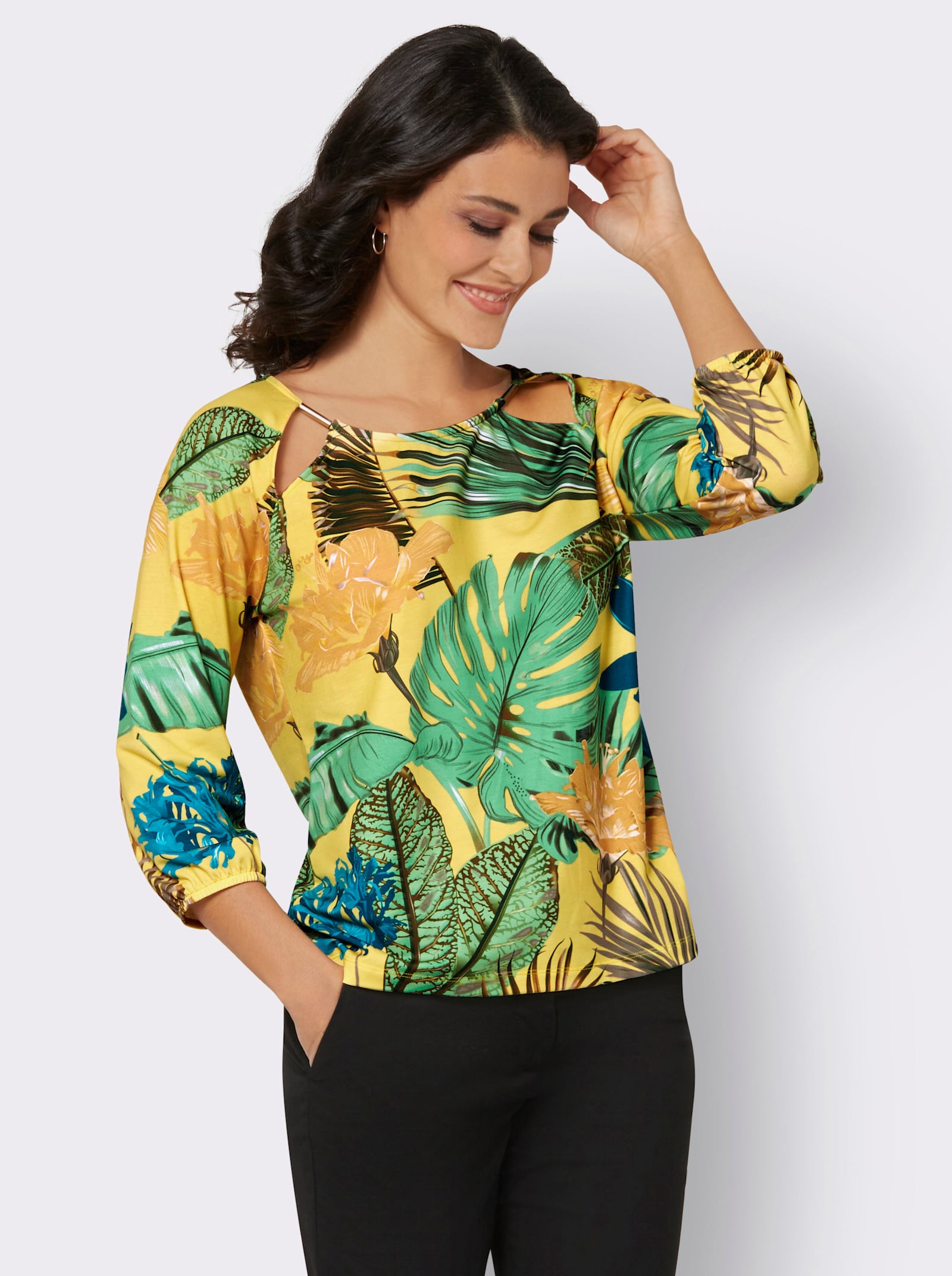  Print-Shirt mit Cut-out-Details - gelb-khaki-bedruckt