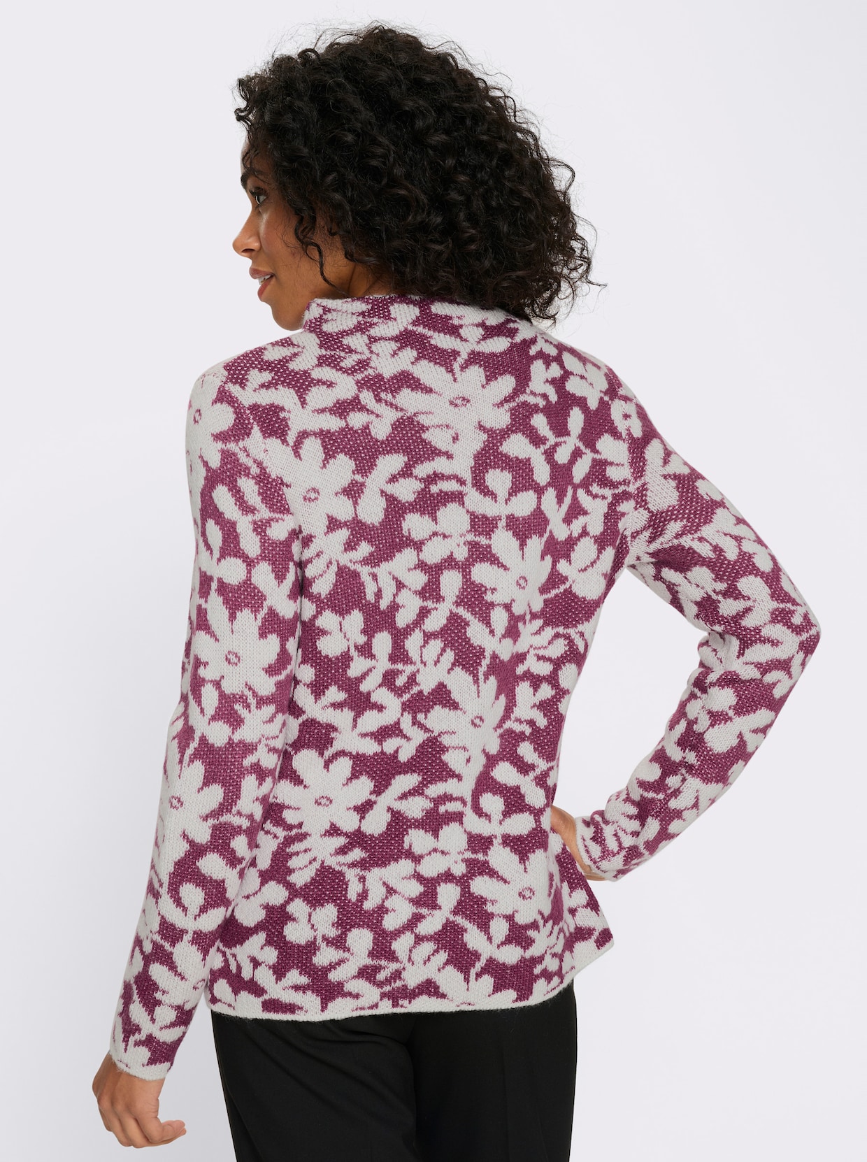 Pullover met opstaande kraag en effectgaren - malve/ecru gedessineerd