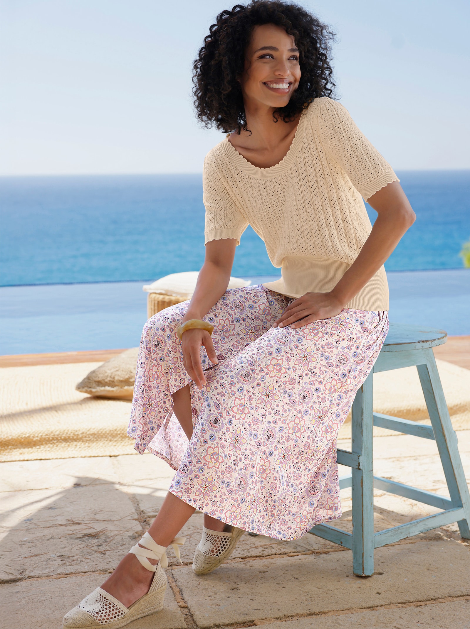 heine Jupe d'été avec motif mille fleurs - couleur ivoire-parme imprimé