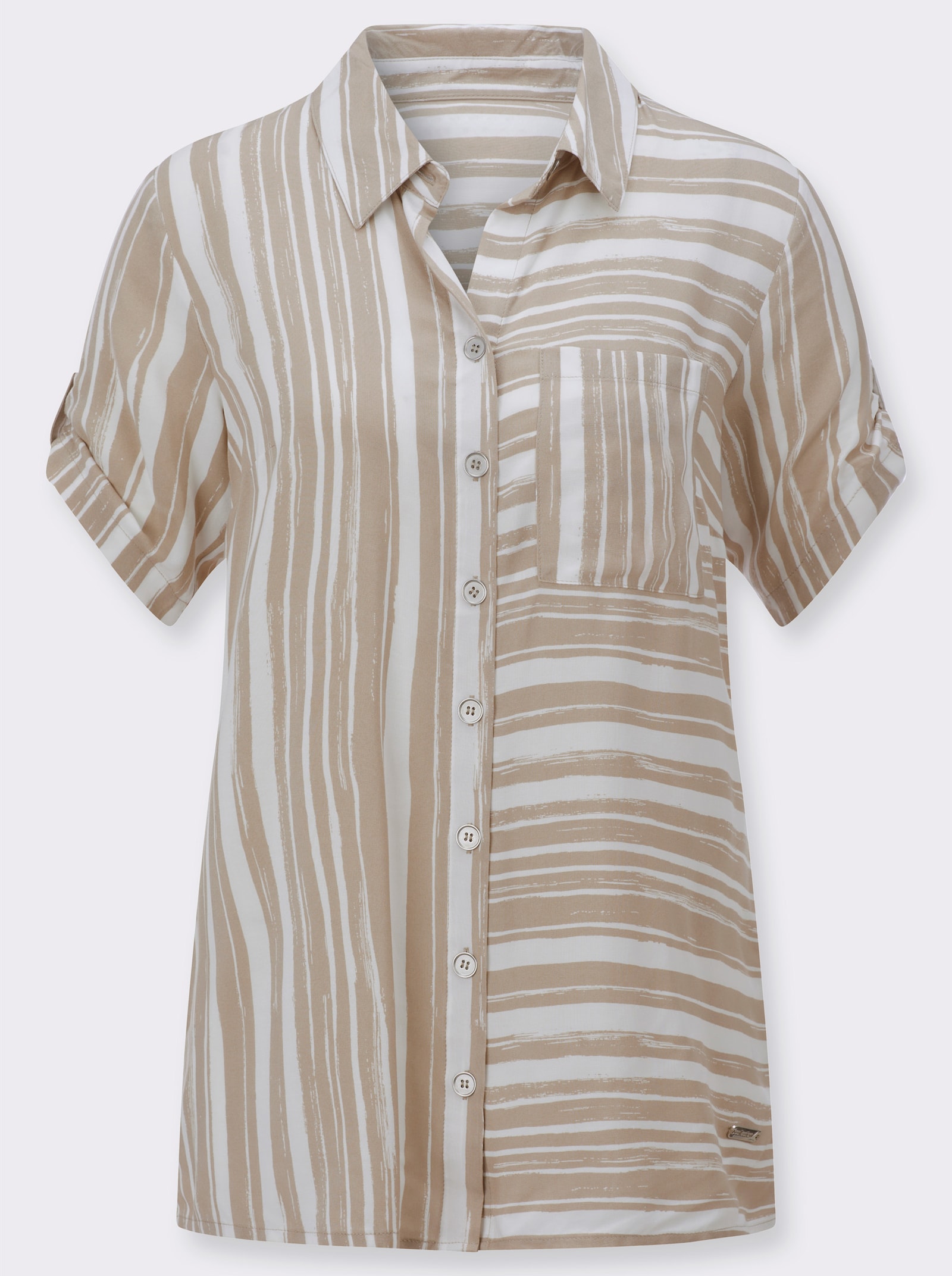 Chemisier long en pure viscose - sésame-écru imprimé