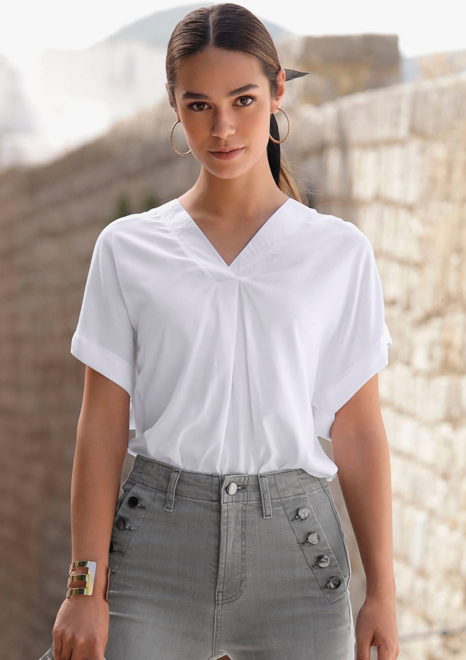 Vivance Chemisier à manches courtes - blanc