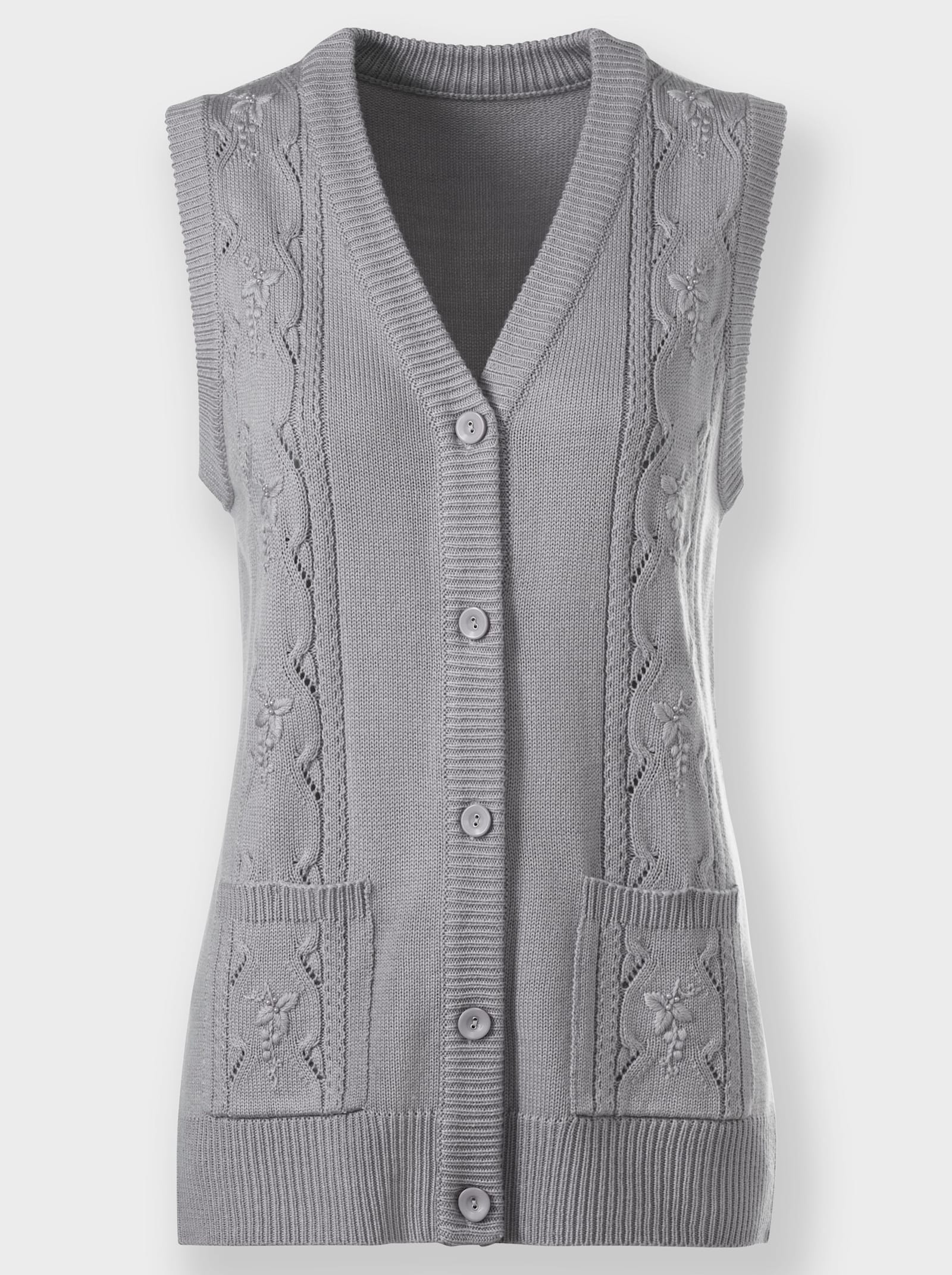 Strickweste mit Zierperlen - steingrau