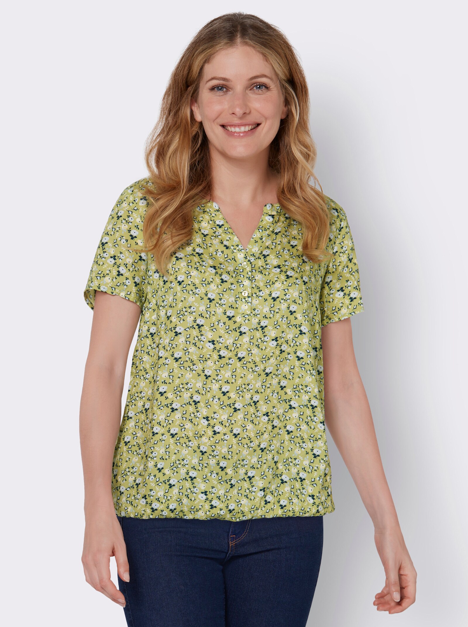 Blouse met print van pure viscose - lindegroen/citroen bedrukt