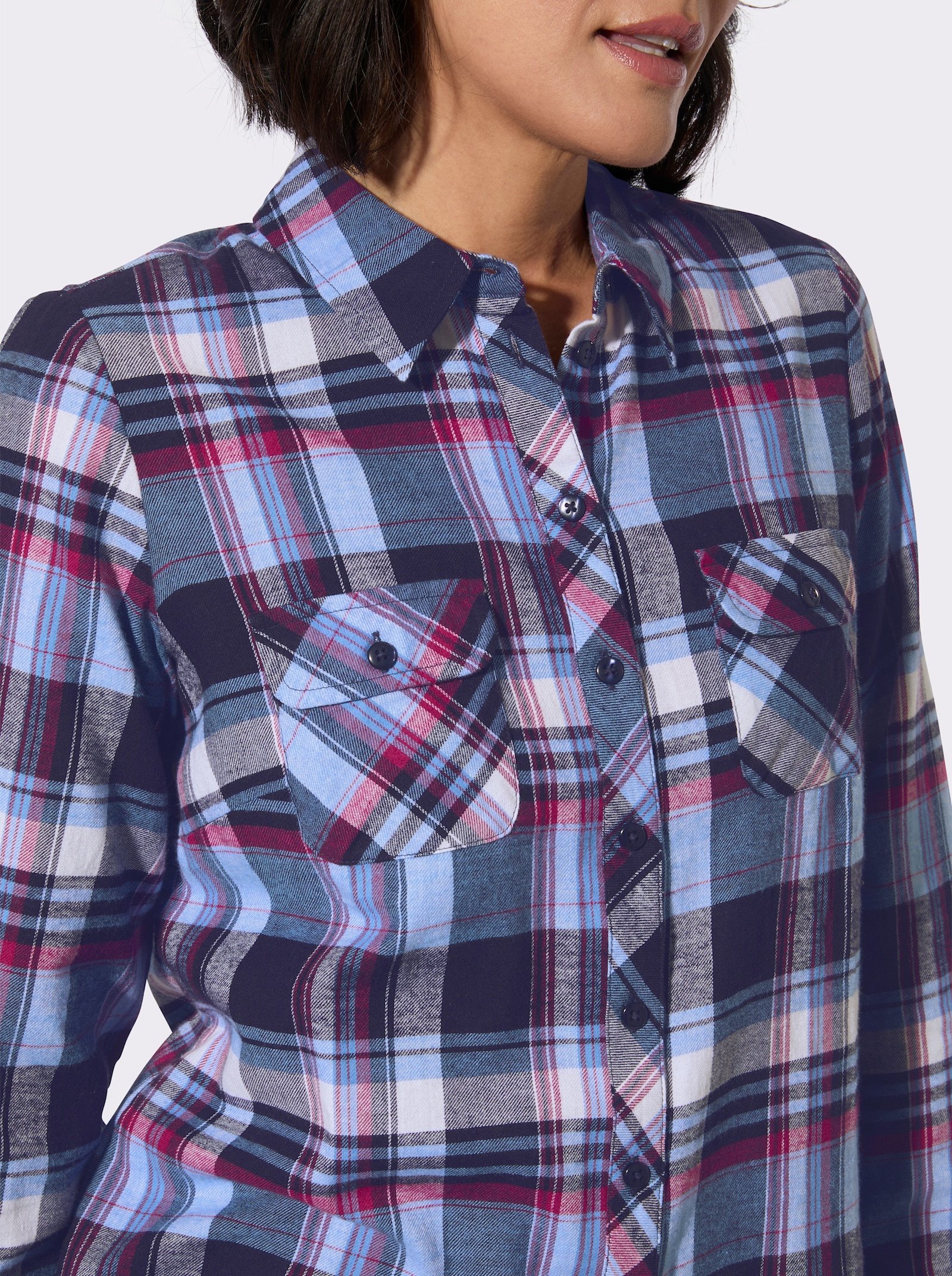 Flanell-Bluse - magenta-marine-kariert