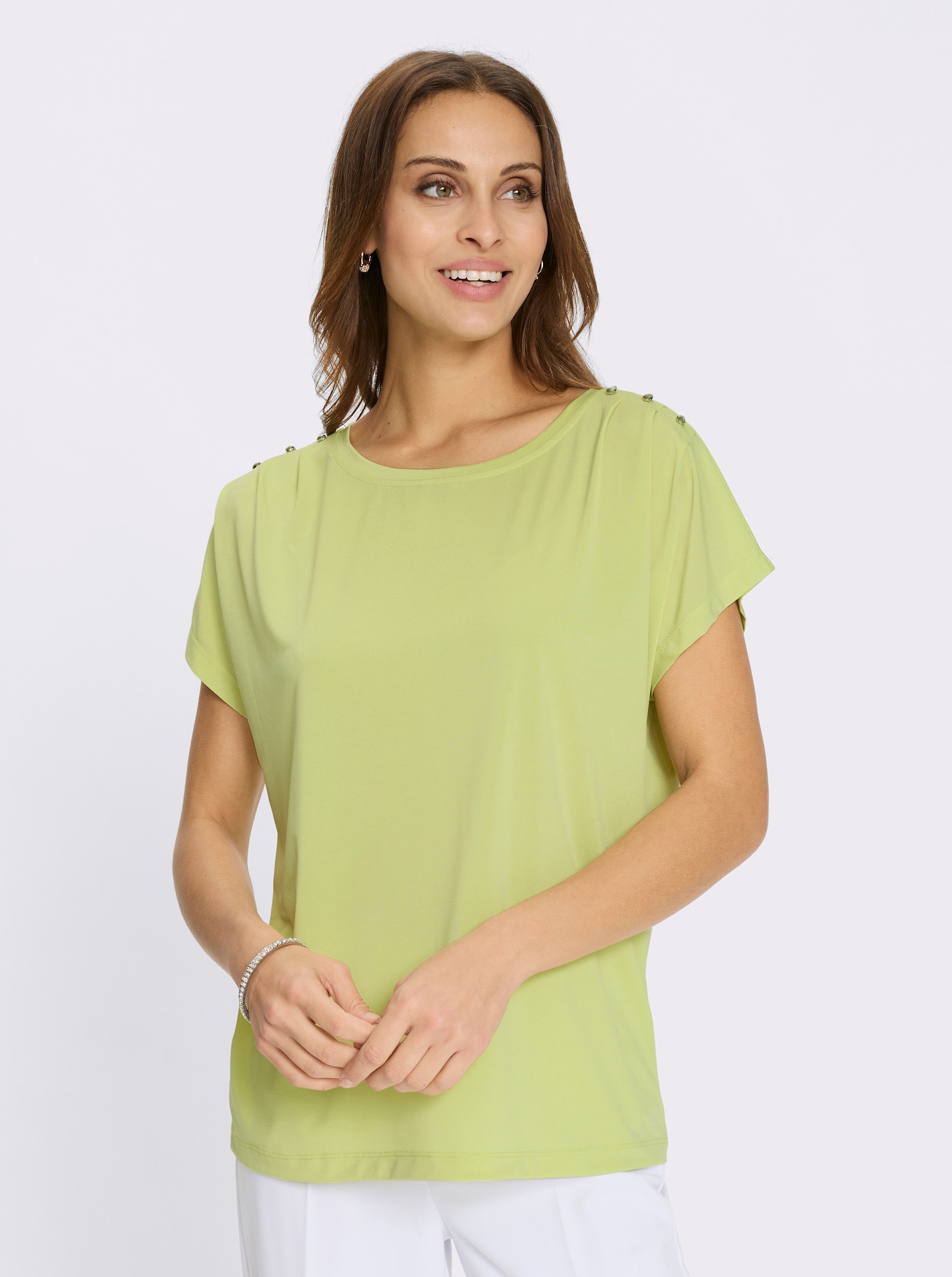 Rundhalsshirt mit Schmucksteinchen - pistazie