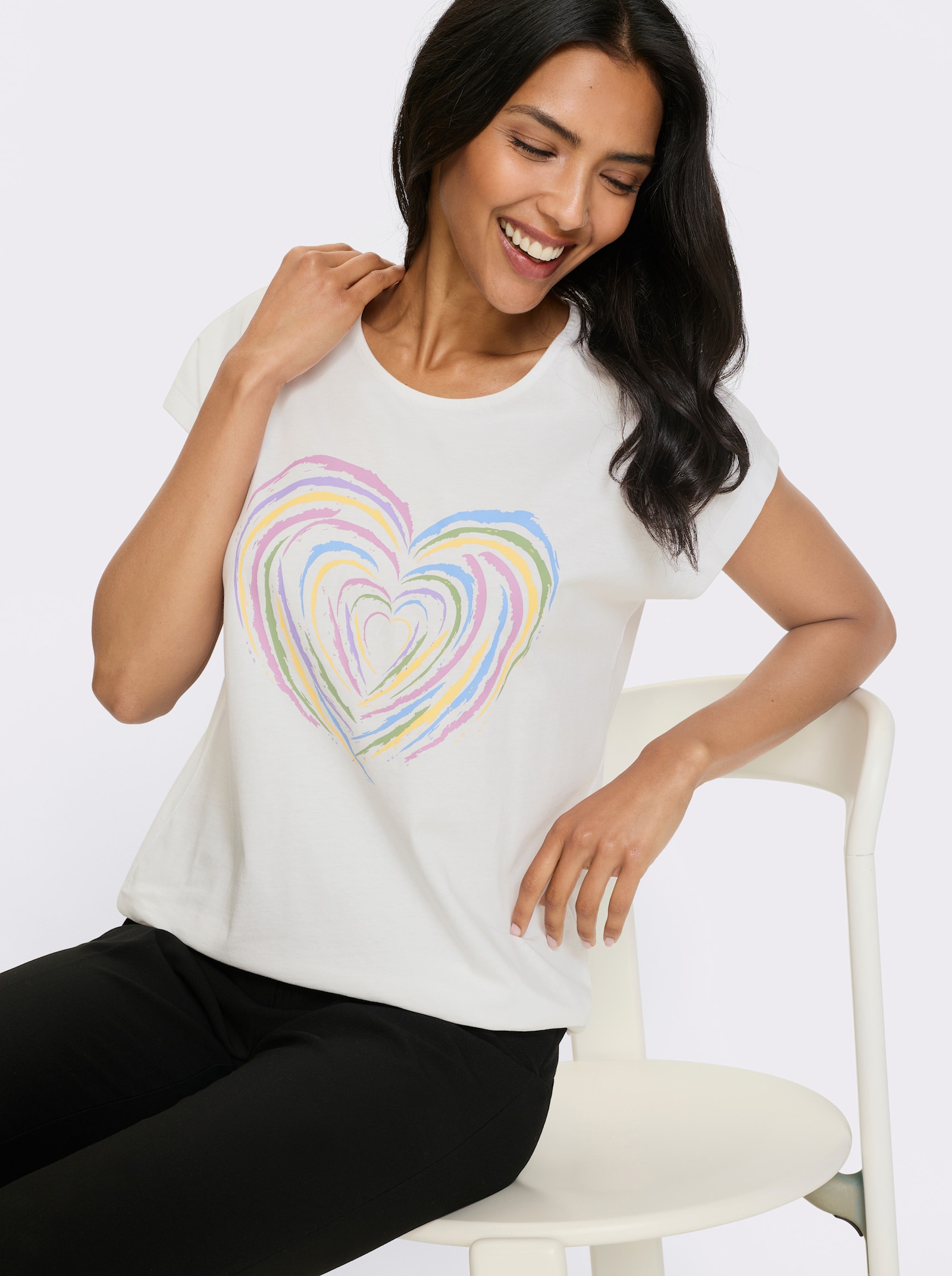 Kurzarmshirt mit Herz-Motiv - weiß-orchidee