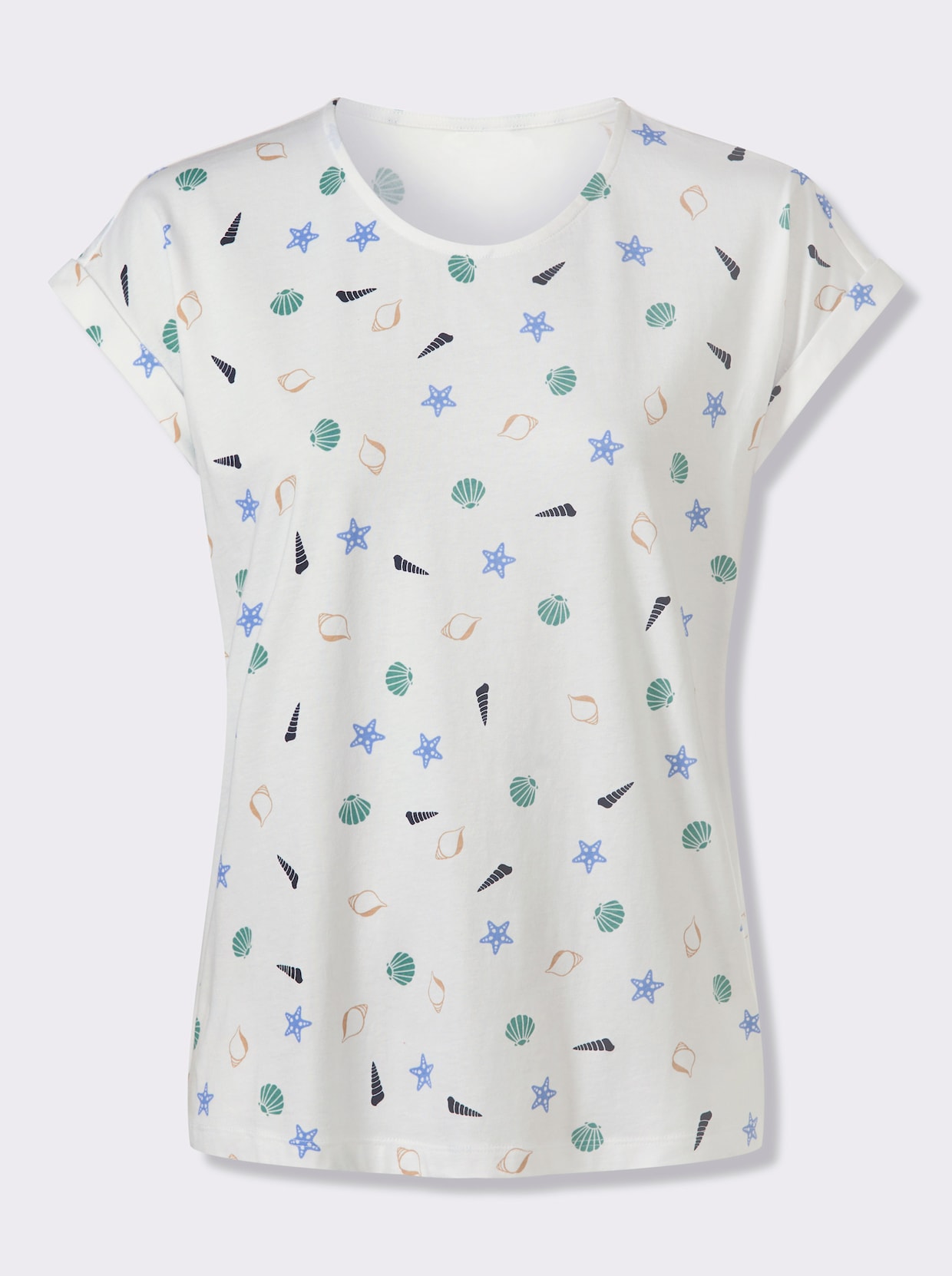 Rundhalsshirt mit maritimem Druckmuster - ecru-himmelblau-bedruckt
