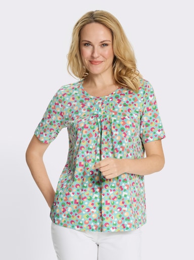 Kurzarmshirt im bunten Allover-Print - aquamarin-apfel-bedruckt