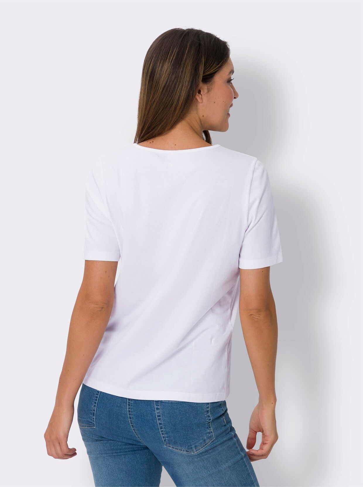 Rundhals-Shirt - weiß-limone