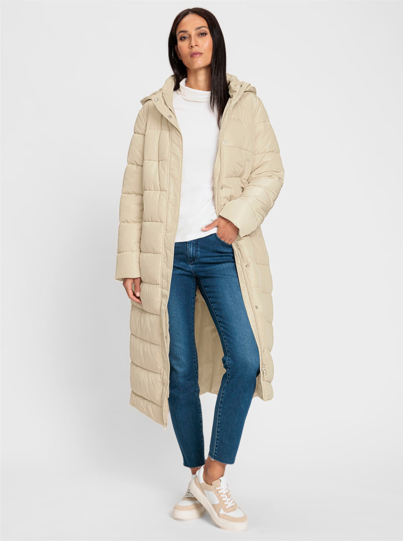 heine Steppmantel mit abknöpfbarer Kapuze - sand