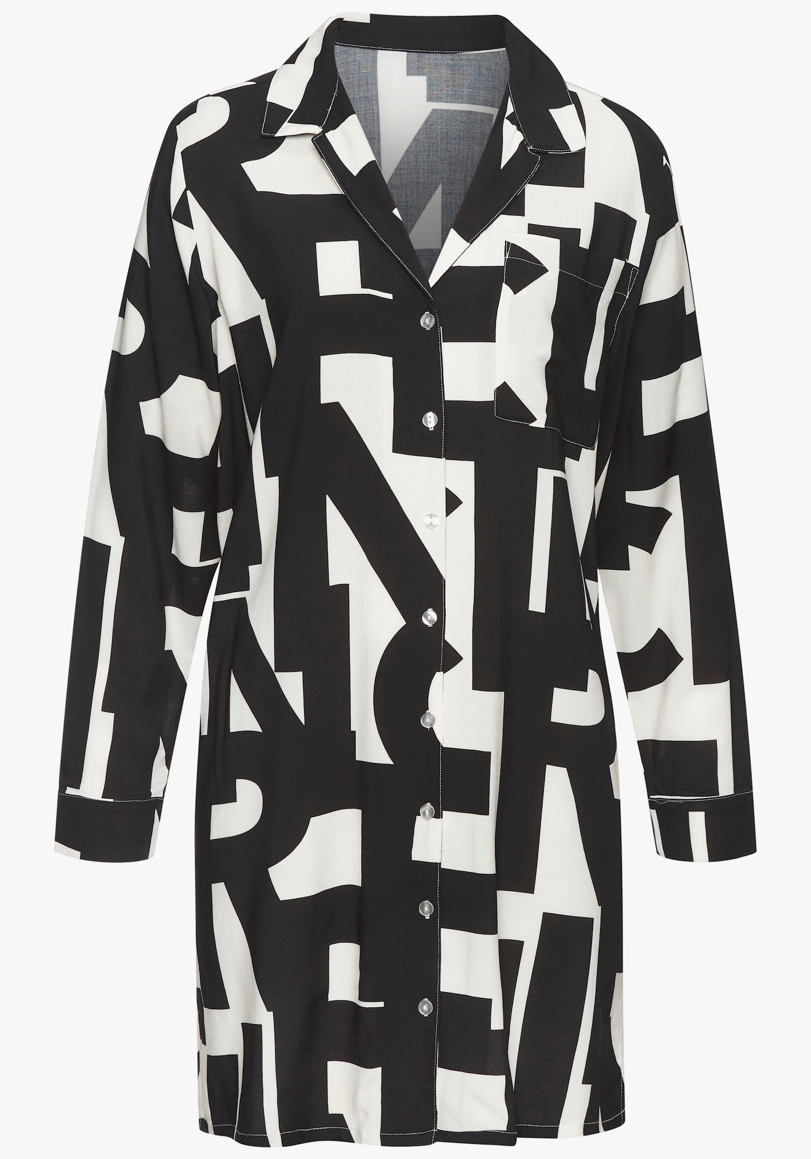 French Connection Nachthemd - schwarz-weiß-gemustert