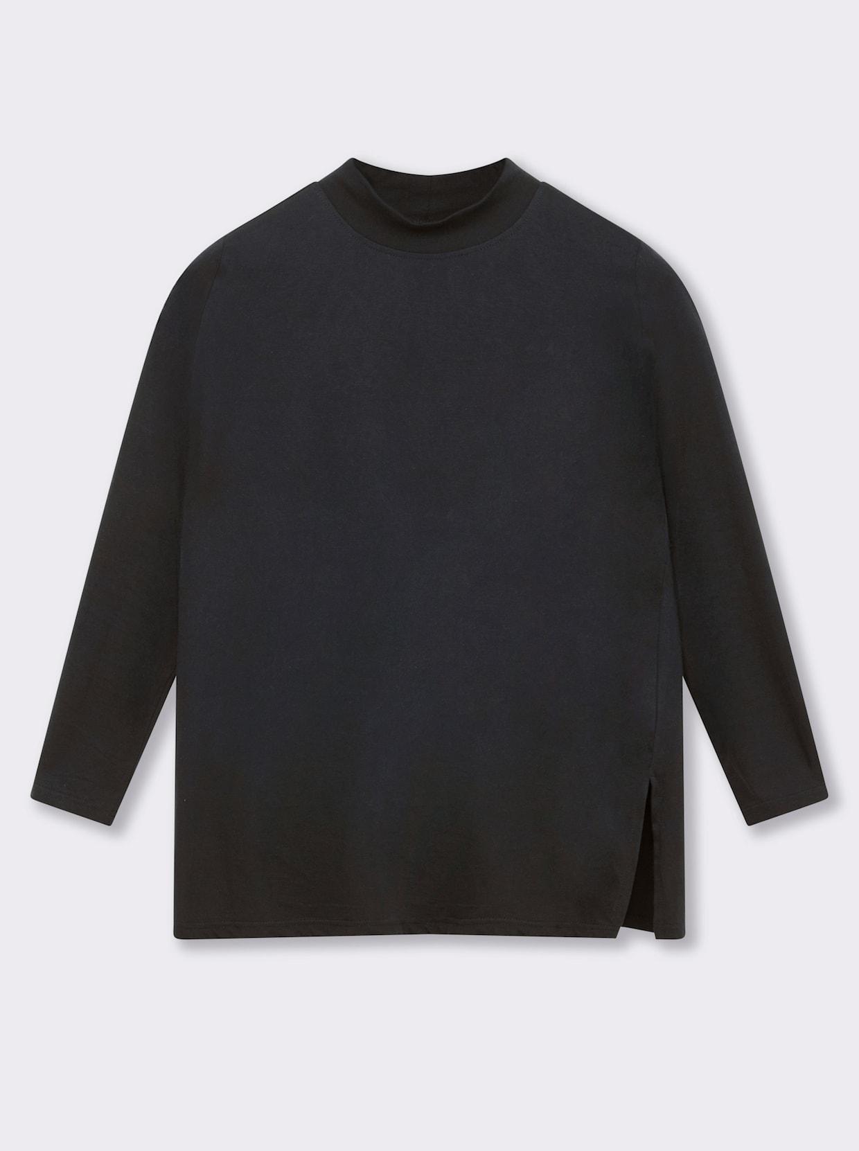 Longshirt mit hohen Seitenschlitzen - schwarz