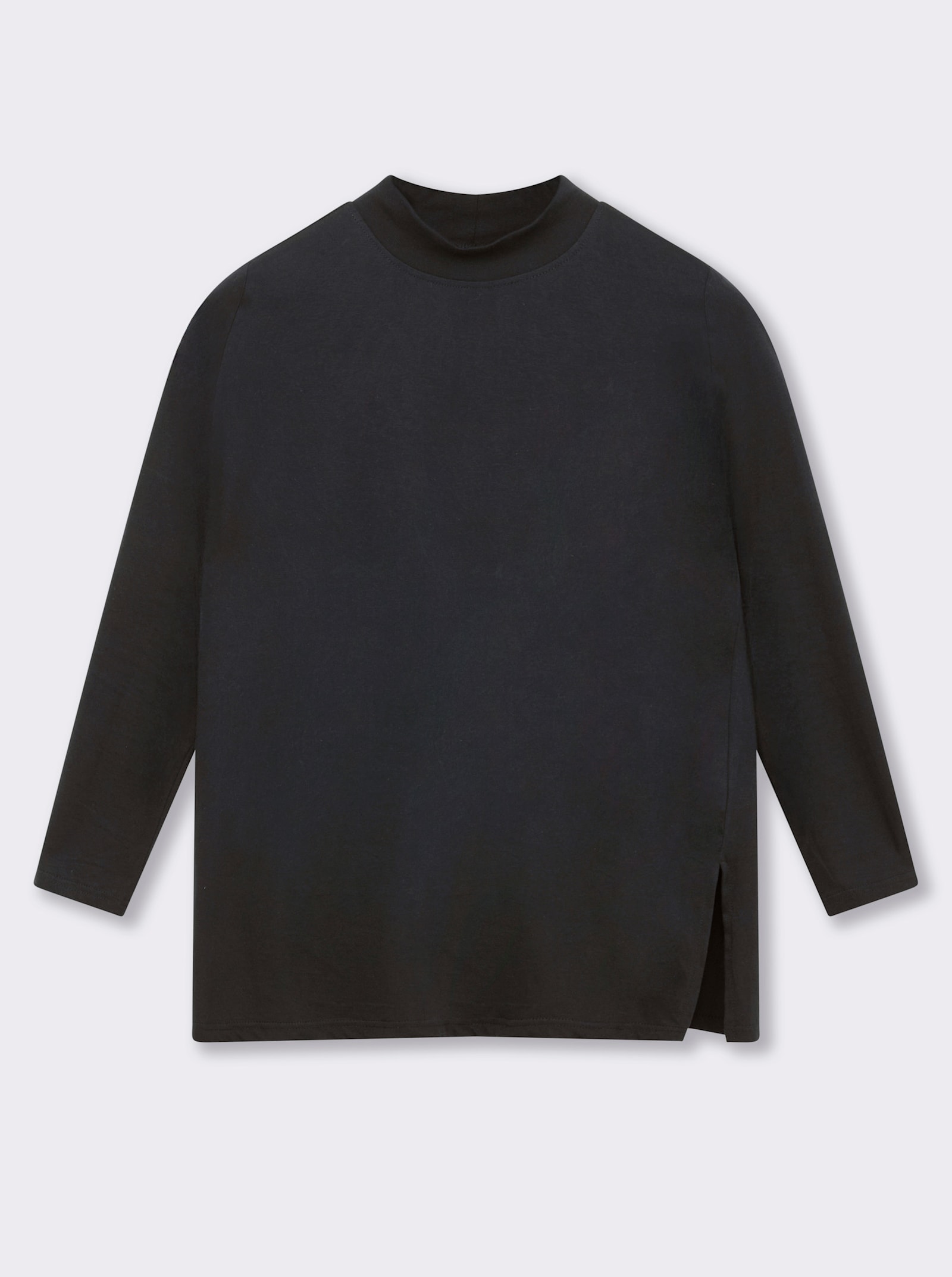 Longshirt mit hohen Seitenschlitzen - schwarz