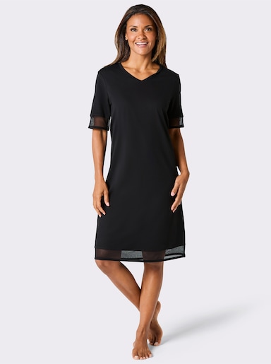wäschepur Kurzarm-Sleepshirt mit Mesh-Einsätzen - schwarz
