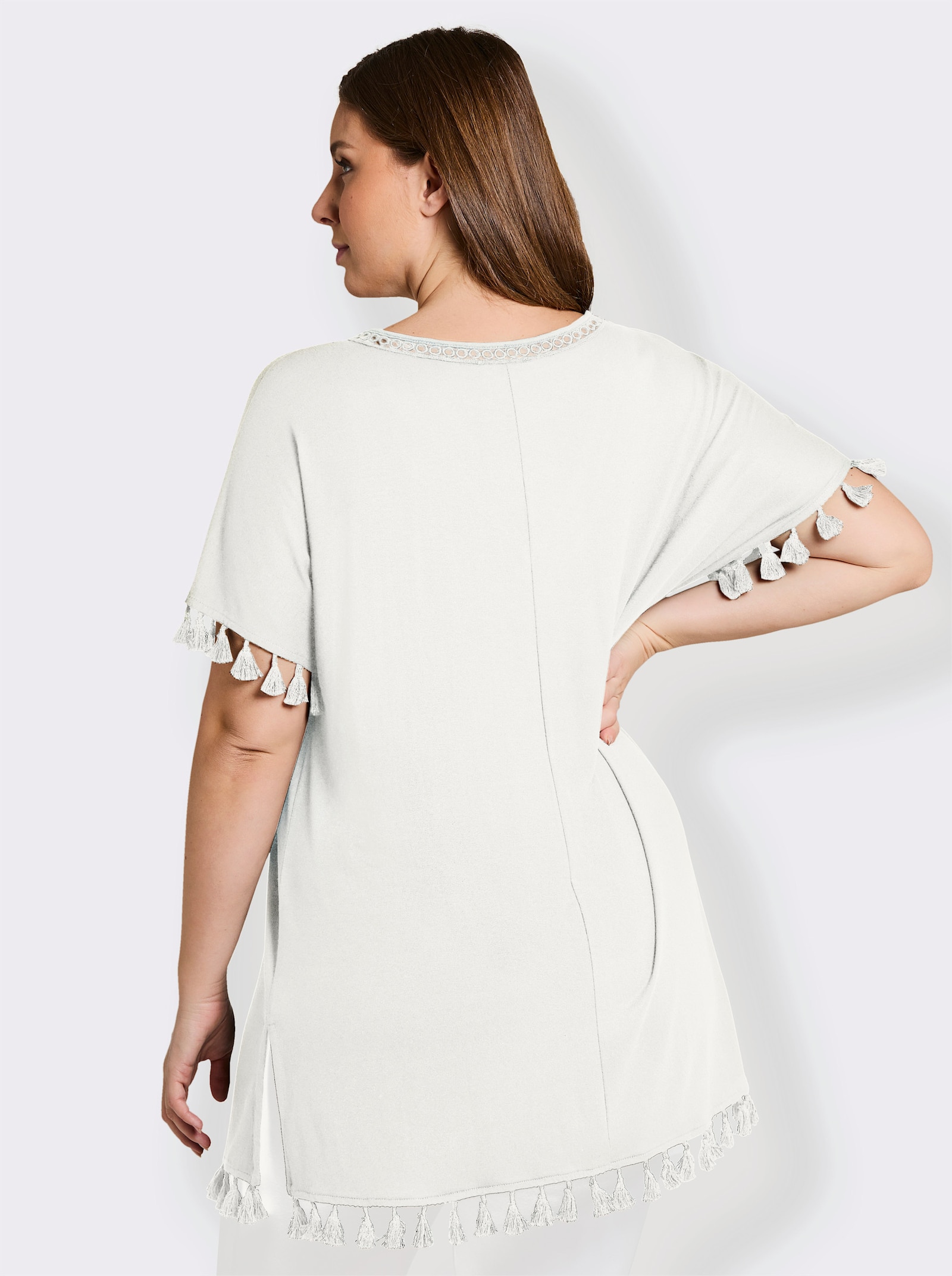 sheego Longshirt mit Quasten - ecru
