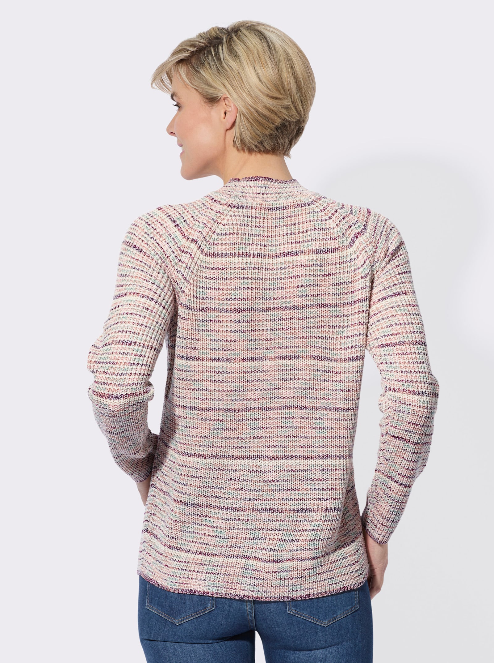 Stehkragenpullover in Ringel-Optik - champagner-rosenholz-meliert