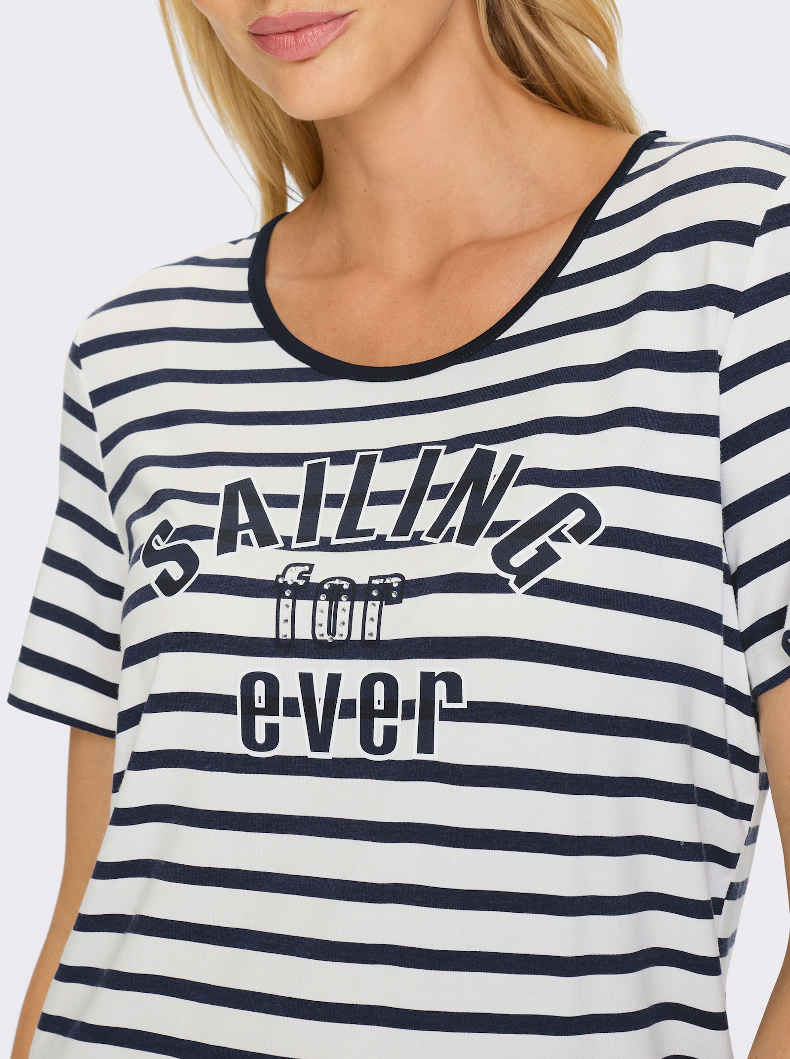 heine T-shirt rayé avec effets brillants - blanc-marine à rayures fines