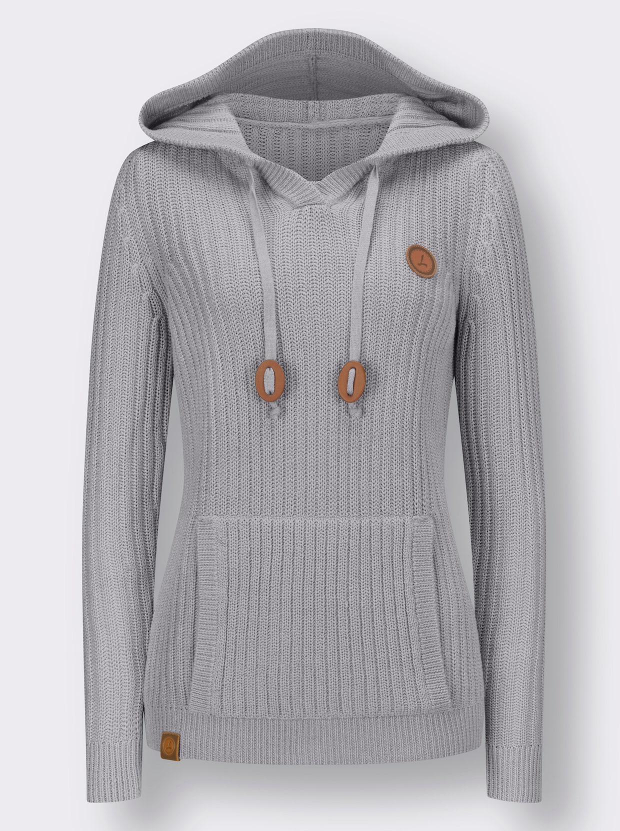 Kapuzenpullover - steingrau-weiß-meliert