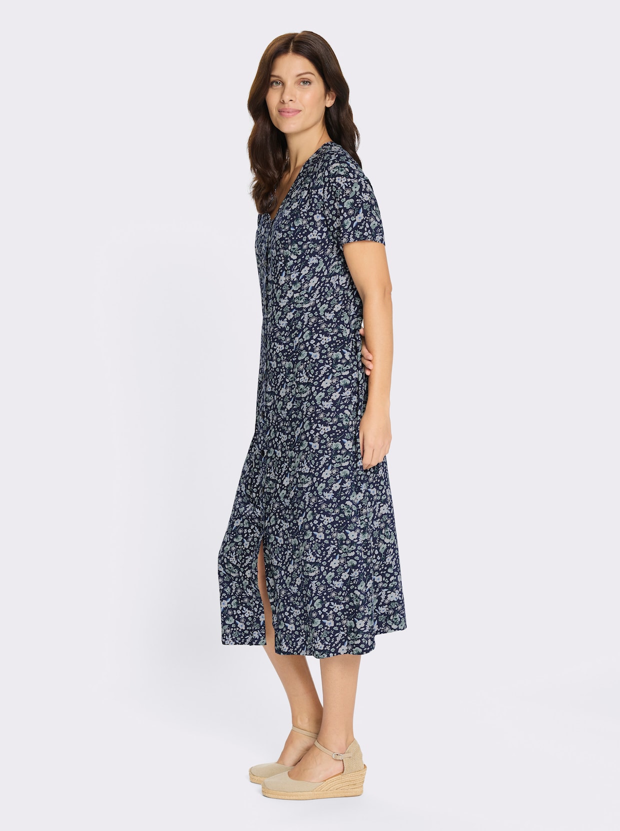 Webkleid aus reiner Viskose - marine-jade-bedruckt