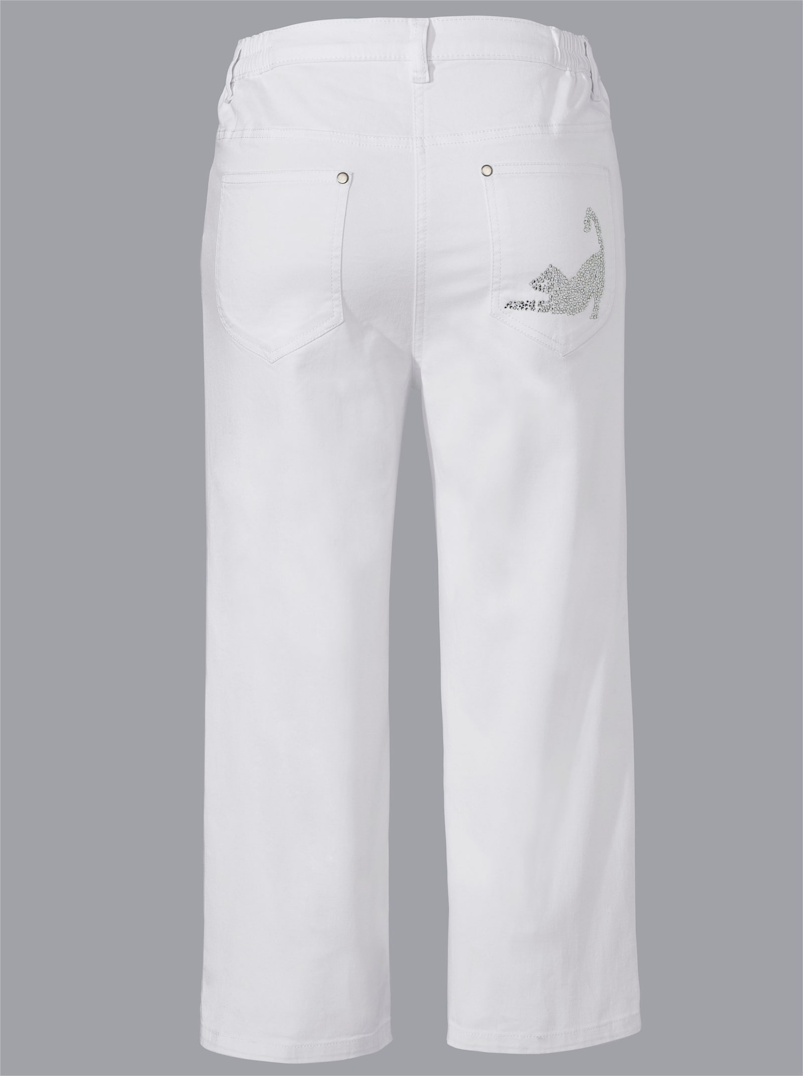 Capri džíny s třpytivým kočičím motivem - bílá