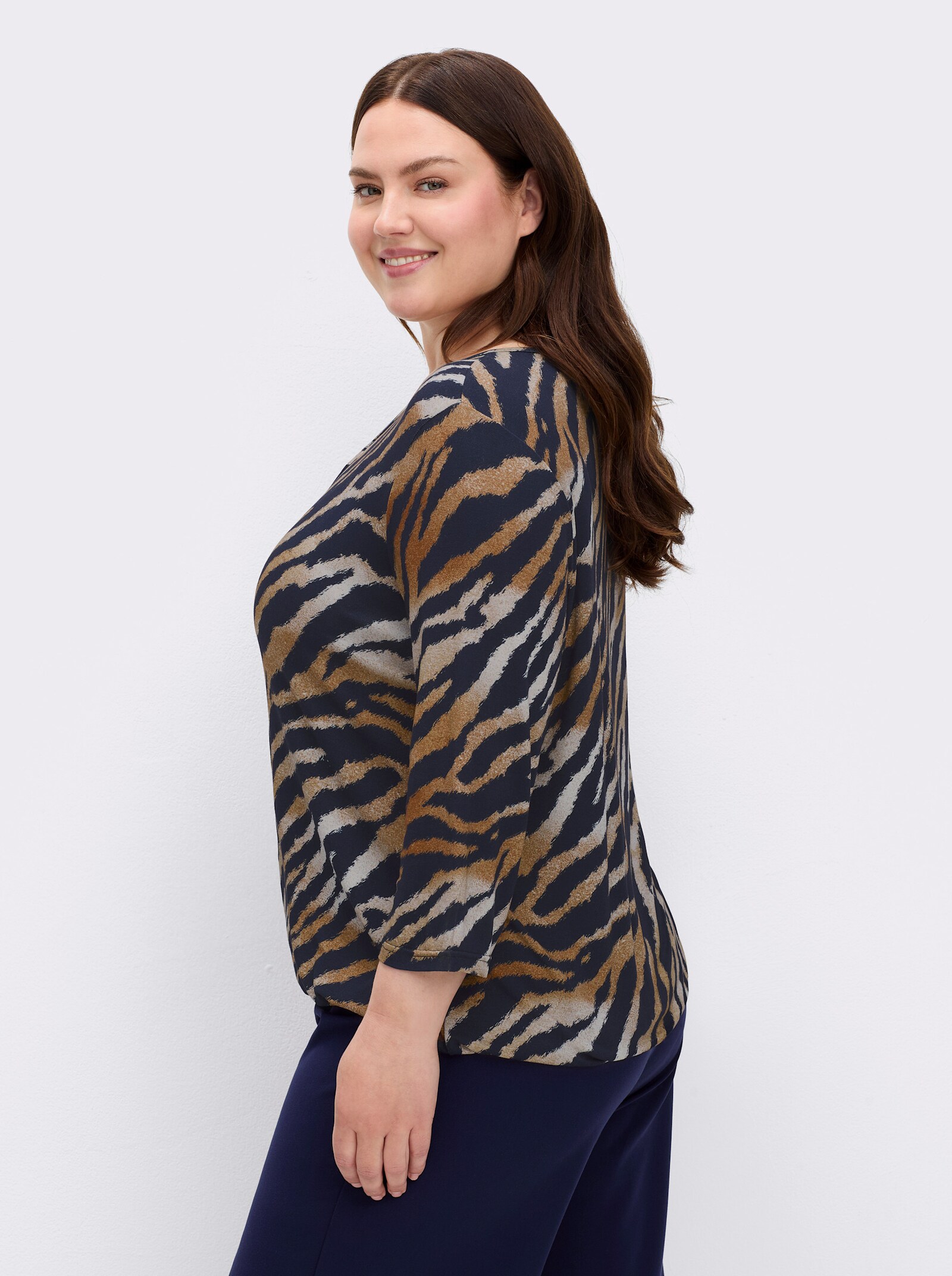 Print-Shirt im Tierfell-Dessin - marine-cognac-bedruckt