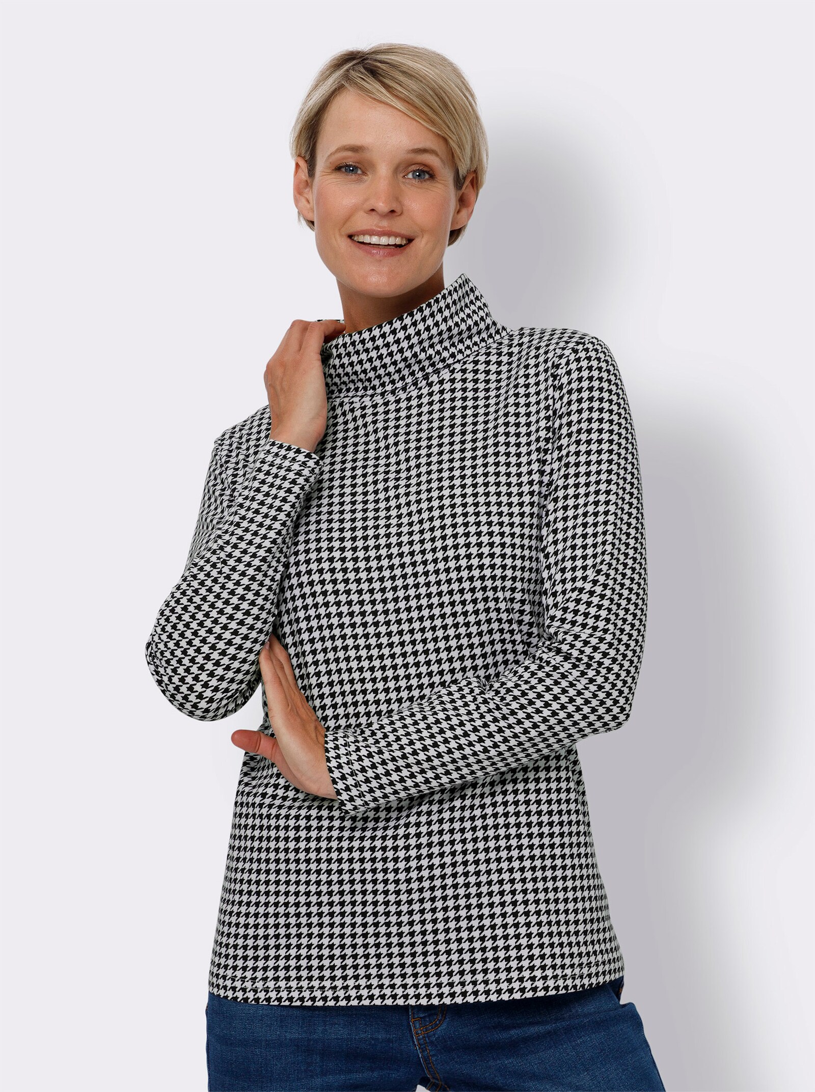 Rolák se vzorem pepito - bílá-černá-potisk