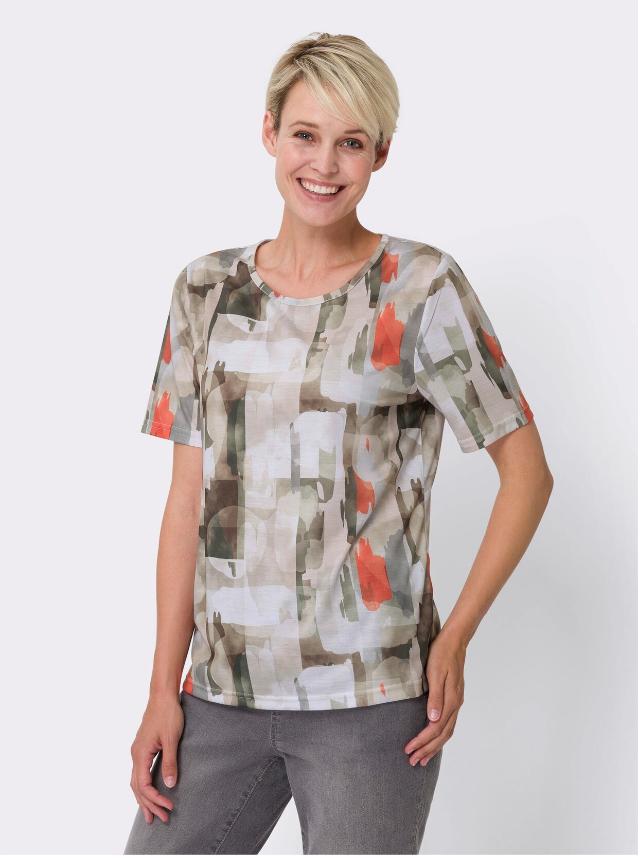 Shirt met korte mouwen - kaki/terra geprint