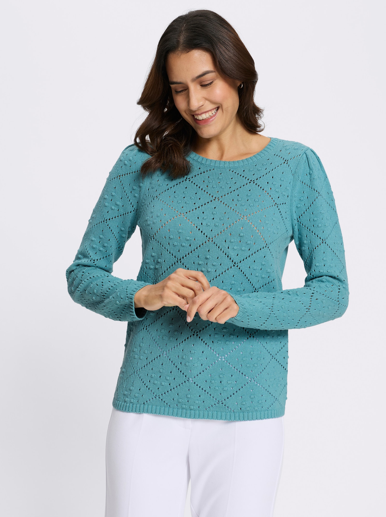 Langarm-Pullover mit glattem Rückenteil - ozean