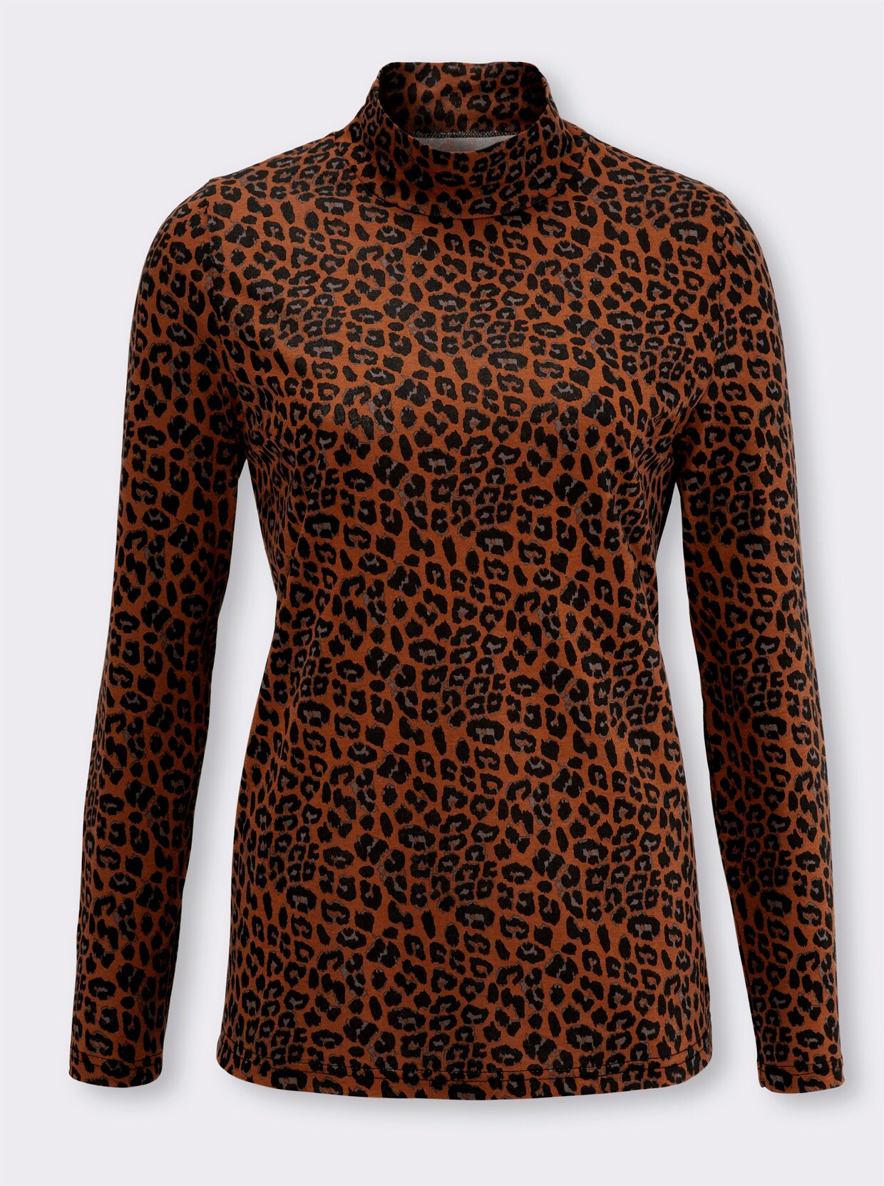Shirt met opstaande kraag - cognac geprint