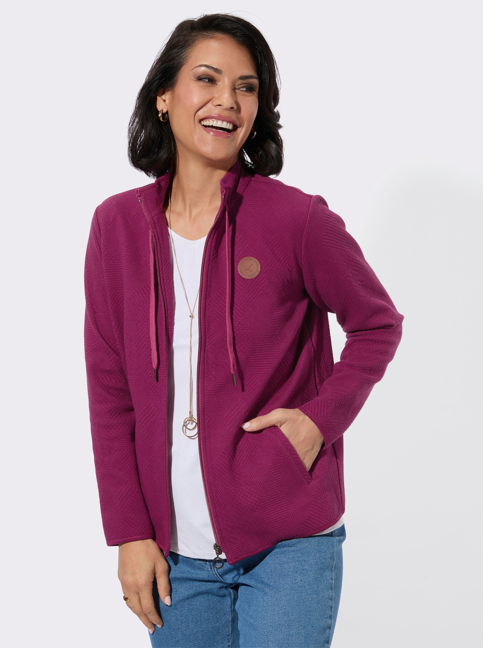 Shirtjacke im Jacquard-Mustermix - malve